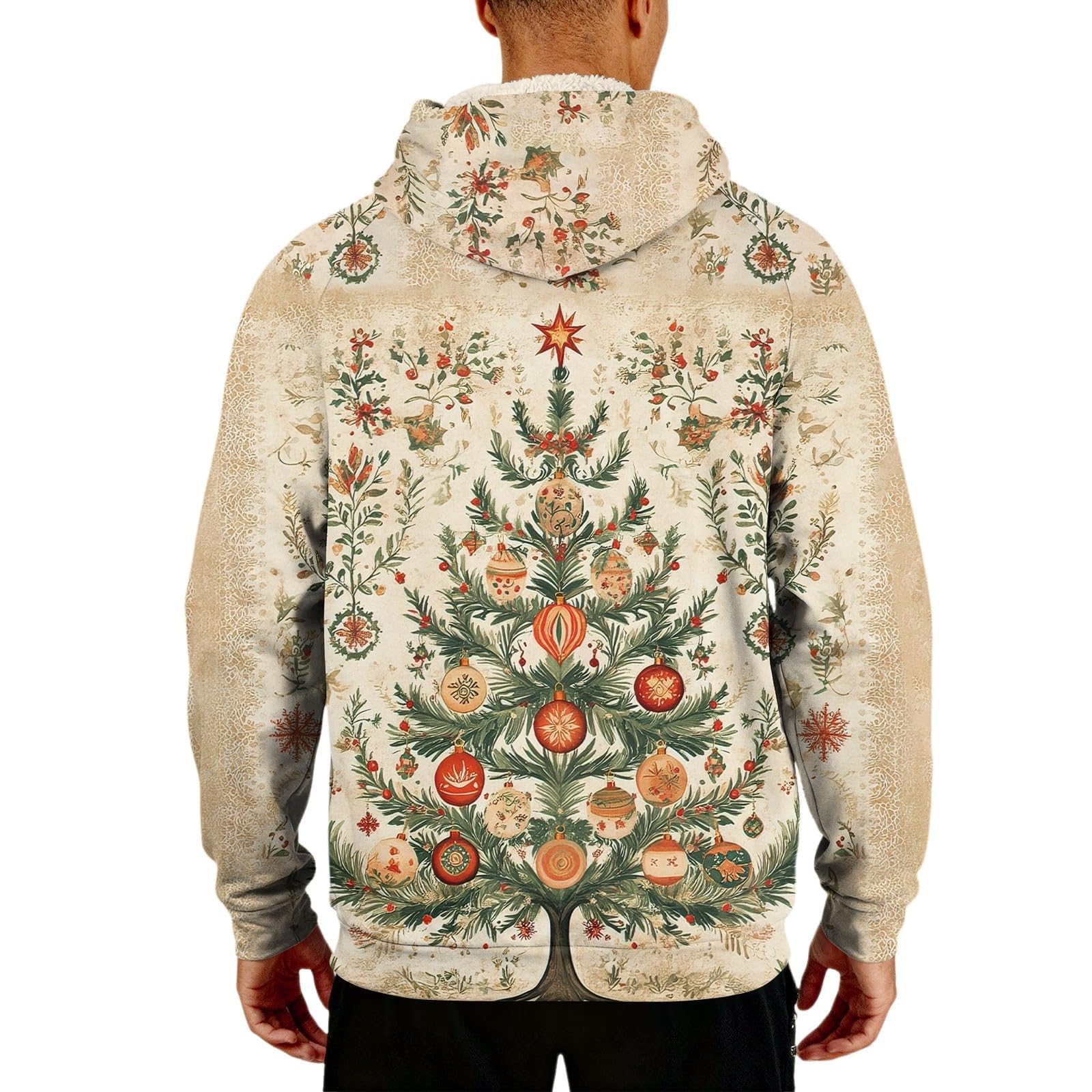 Jersey de Navidad con forro polar para hombre, divertido, brillante, para árbol de Navidad, trajes de Navidad de gran tamaño, manga larga, suéter cálido de sherpa, disfraces navideños