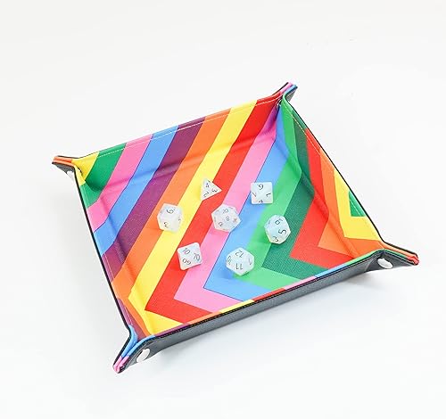 Miniatura 2 de FanRoll de Metallic Dice Games - Bandeja plegable para dados con respaldo de piel sintética arco iris de cuero, juego de rol, accesorios de dados