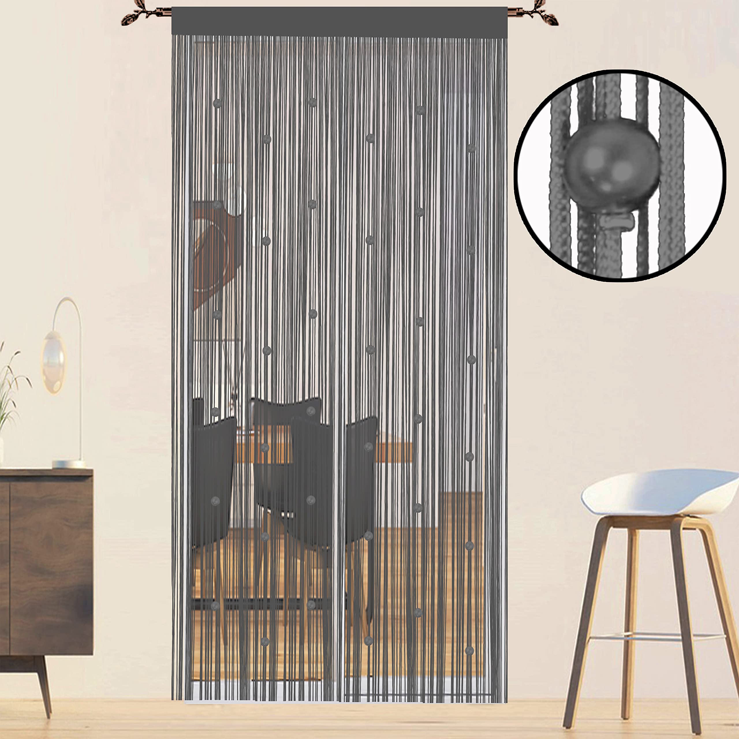 Tenda Perlata Porta Esterna Antimosche - Tenda Fili Finestre Divisorio Stanze Decorazioni Grigio 90x245 cm