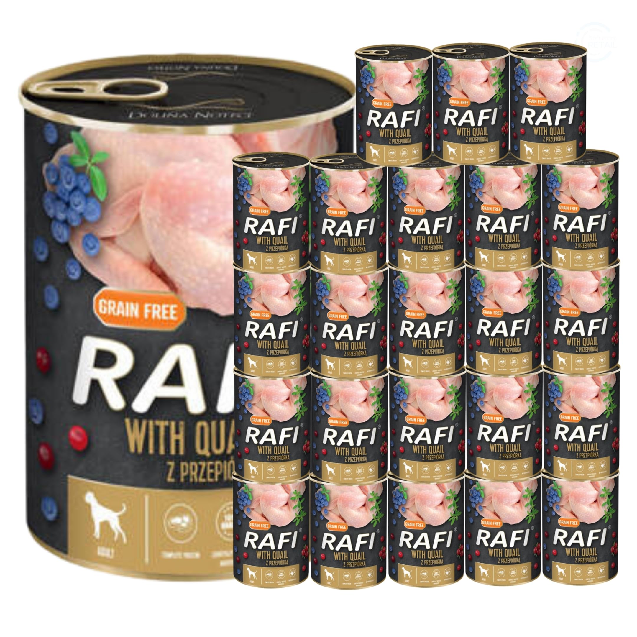 Rafi Complete Wet Dog Food: Meat & Natural Ingredients, Grain-Free, Immune-Boosting Superfoods in Every Flavour! Healthy & Tasty Nutrition for All Breeds! (Quail, 24x400g)