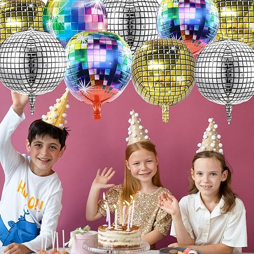 Miniatura 6 de Globos grandes de discoteca para decoración de fiesta de discoteca de los años 70, paquete de 9 globos de 22 pulgadas, 360 grados 4D de aluminio