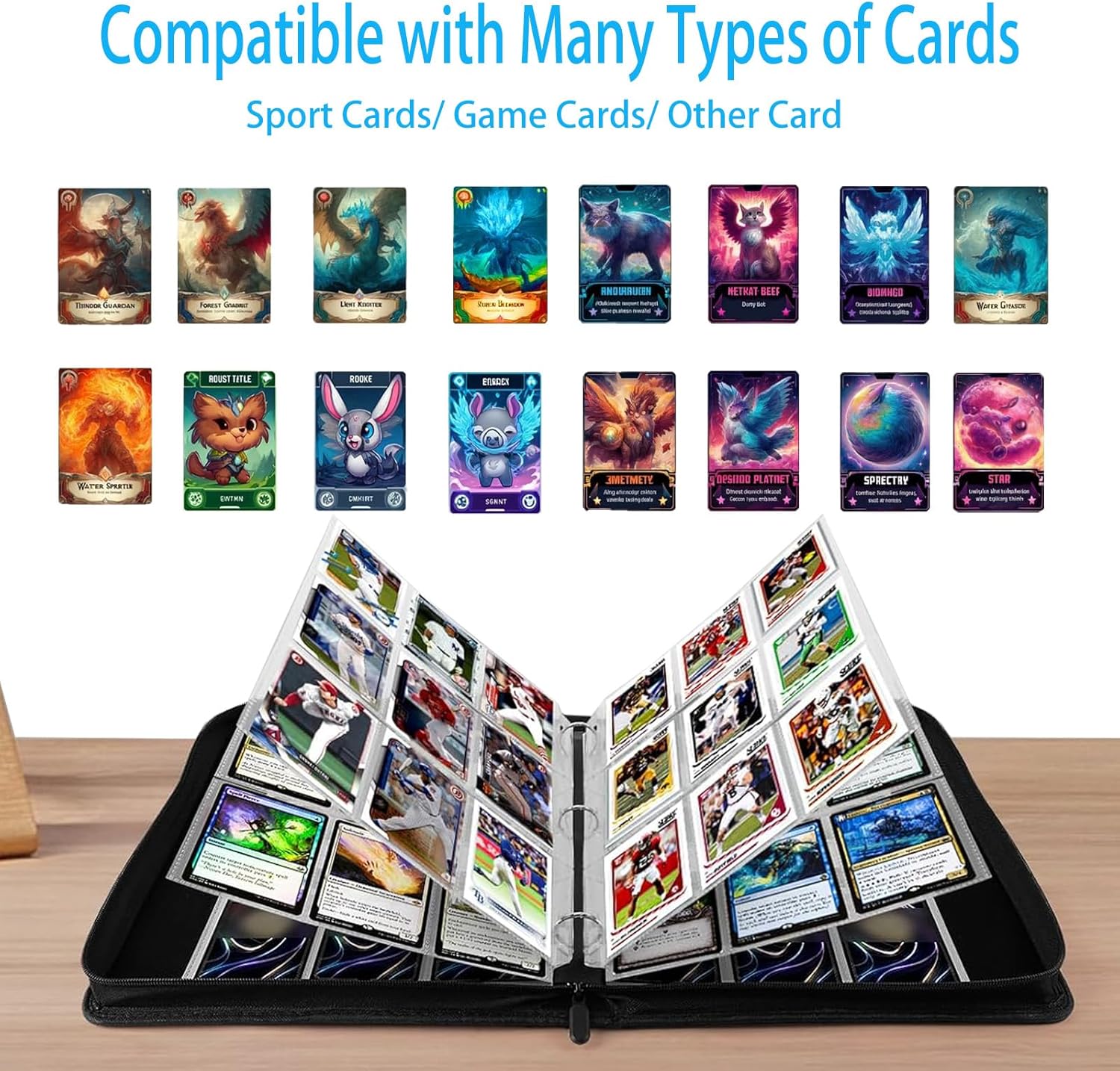 Trading Card Binder 9 Pocket, Portable Collector Binder for 900 Cards, Double Sided Pocket PU Card Collection Album, Card Folder for Baseball, TCG, Sports Cards, Game Cards