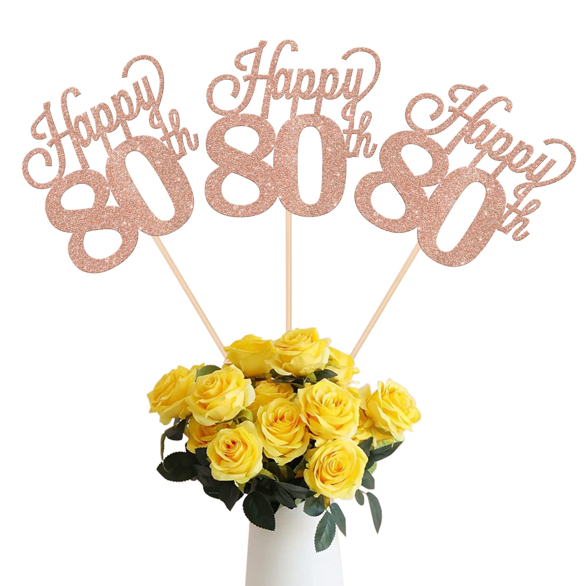 12 Pack Happy 80th Centerpiece Sticks Glitter Number 80 Eighteen 80th Birthday Table Flower Centerpiece Sticks for Cheers to 80 Years Old 80th