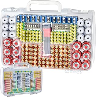 Battery Organizer Storage Holder Case with Double-Sided, Garage Box Container with Tester Checker. Batteries Keeper for 269pcs AA AAA AAAA 3A 4A 9V C D Lithium 4LR44 CR2 CR123A CR1632 CR2032 18650
