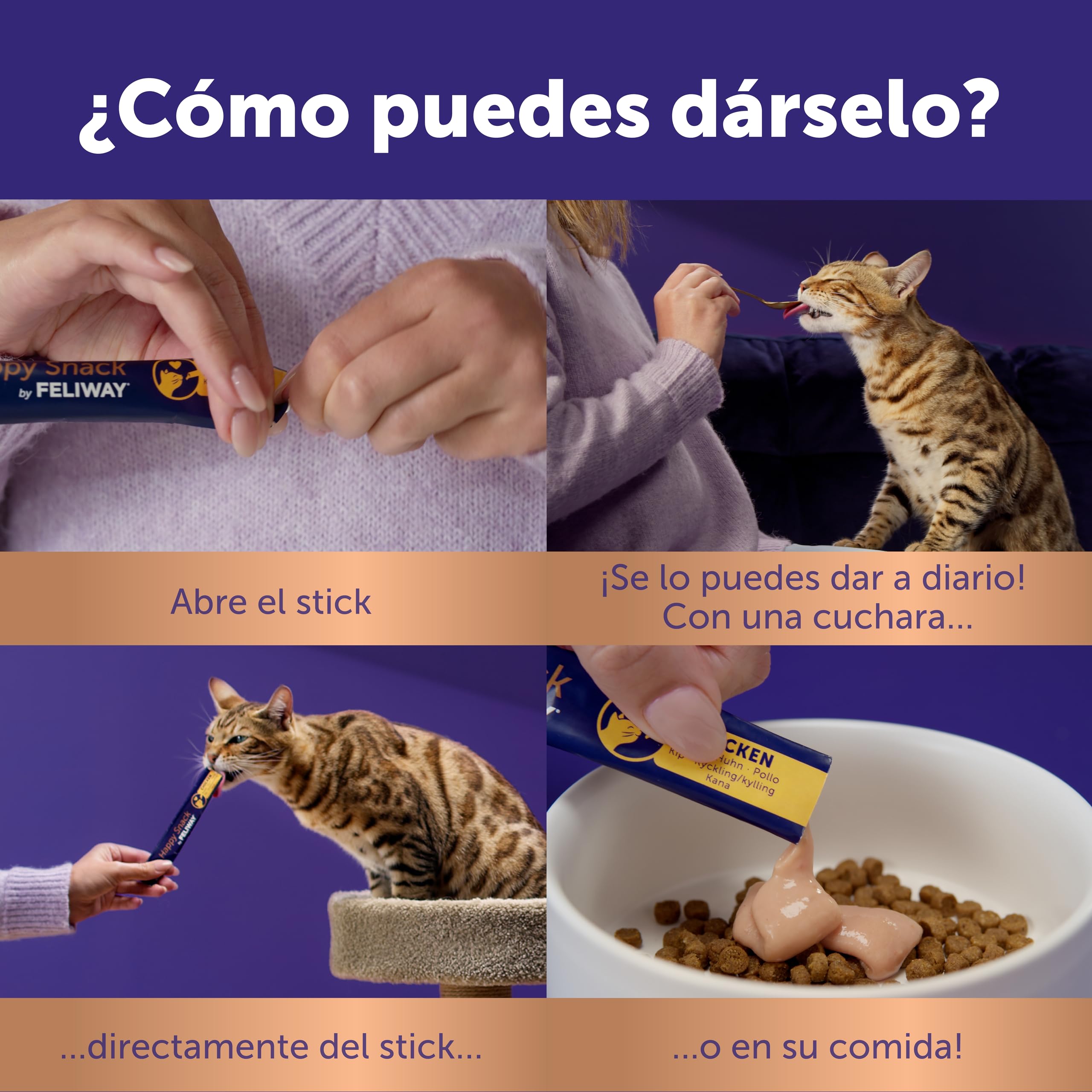 FELIWAY Happy Snack - Deliciosos y cremosos premios calmantes para gatos (6 sobres). Ayuda a los gatos a sentirse más tranquilos y a mejorar vuestro vínculo.