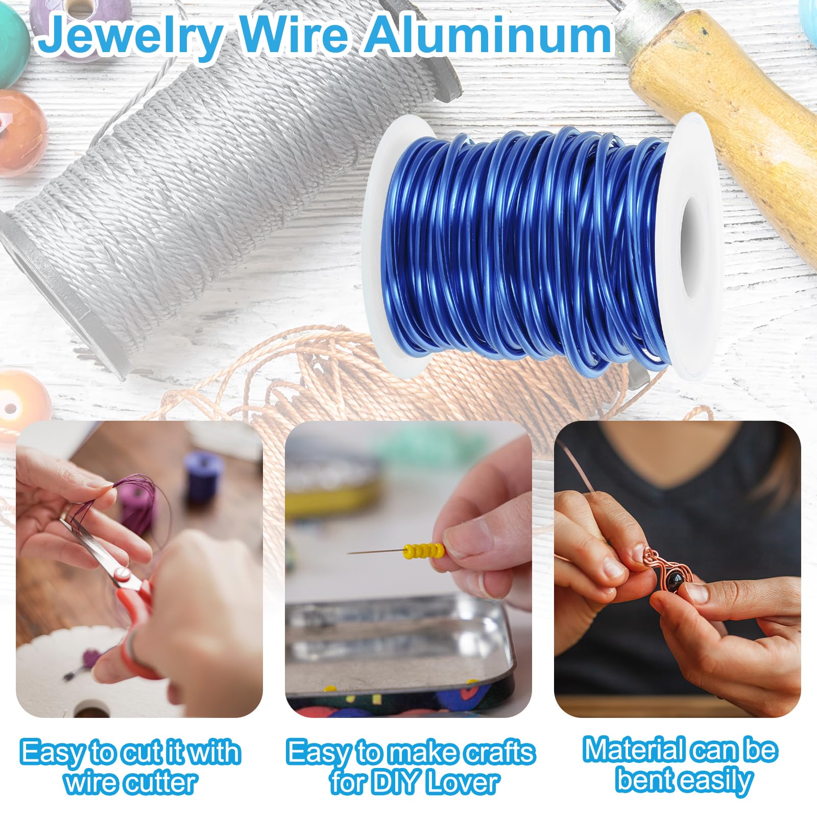 PATIKIL 10 Gauge 2.5mm Aluminum Craft Wire, 32.8 Ft Metal Wire Armature Bendable Wire for Jewelry Making Metal Wrap DIY Sapphire Blue - Image 3