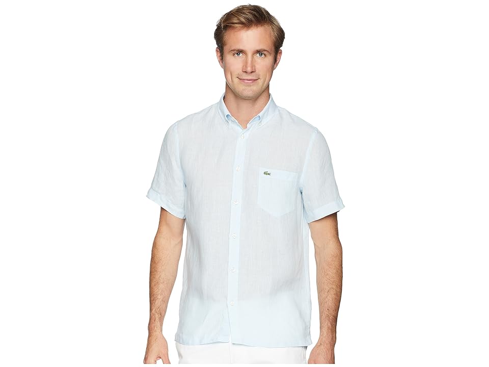 

Lacoste Short Sleeve Solid Linen Button Down Collar Regular (Rill) Men's Short Sleeve Button Up