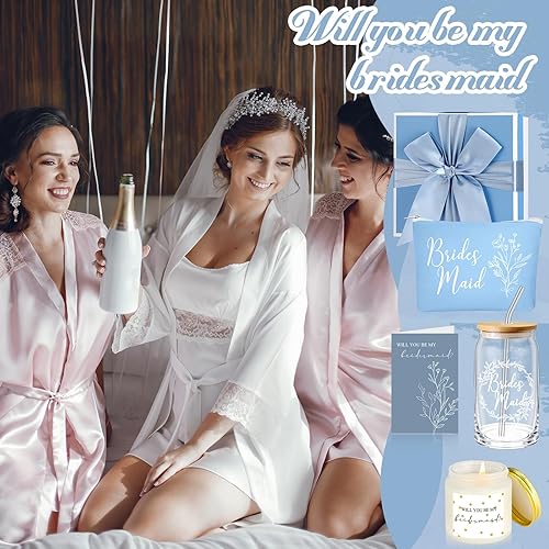 Miniatura 7 de Caja de regalo de 5 unidades, incluye taza de vidrio con tapa y bolsa de maquillaje con pajita, velas aromáticas de salvia, tarjetas de invitación