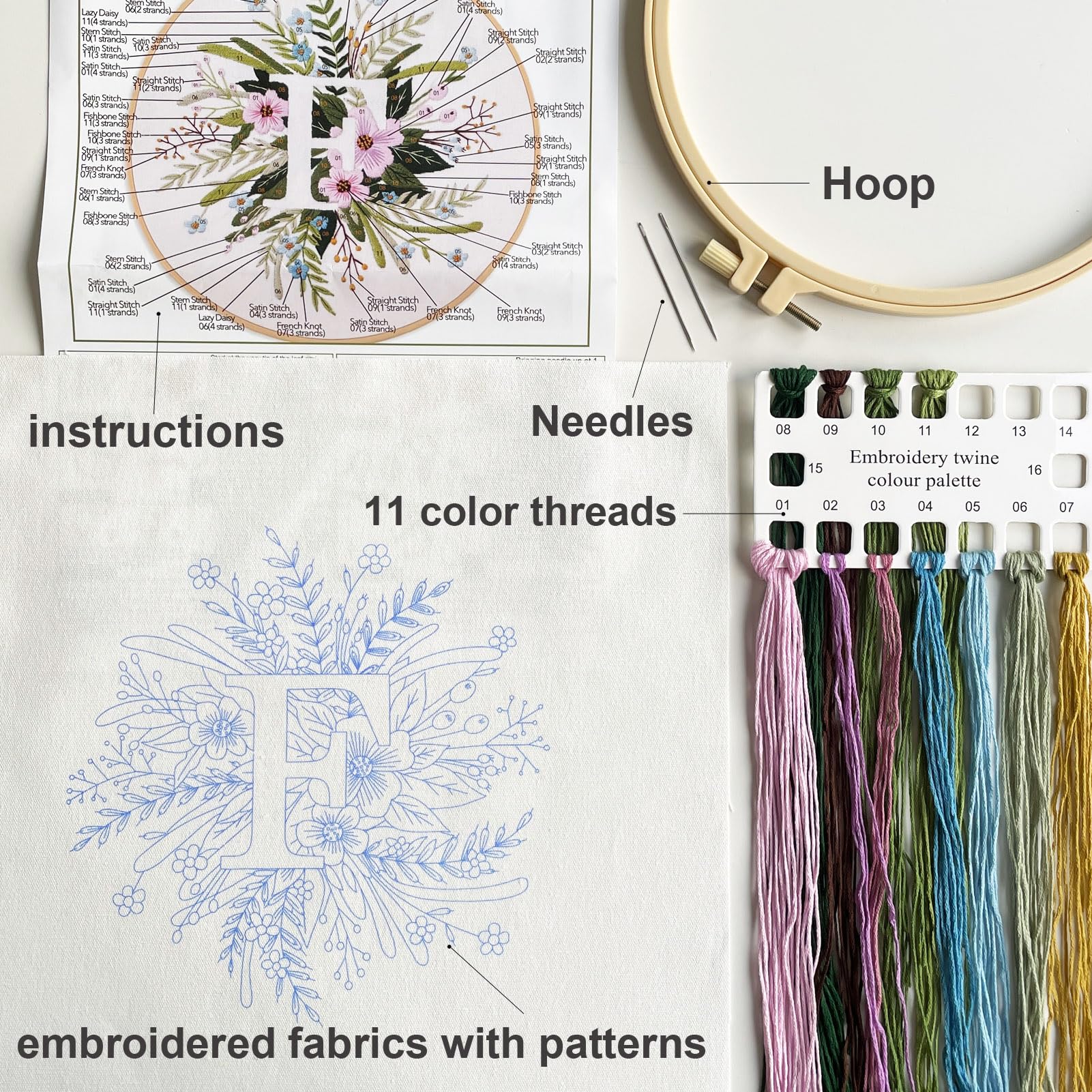 Myfelicity Embroidery Kit for Beginners and Adults Floral and Lettering Design (F), 20 cm x 20 cm - Image 4