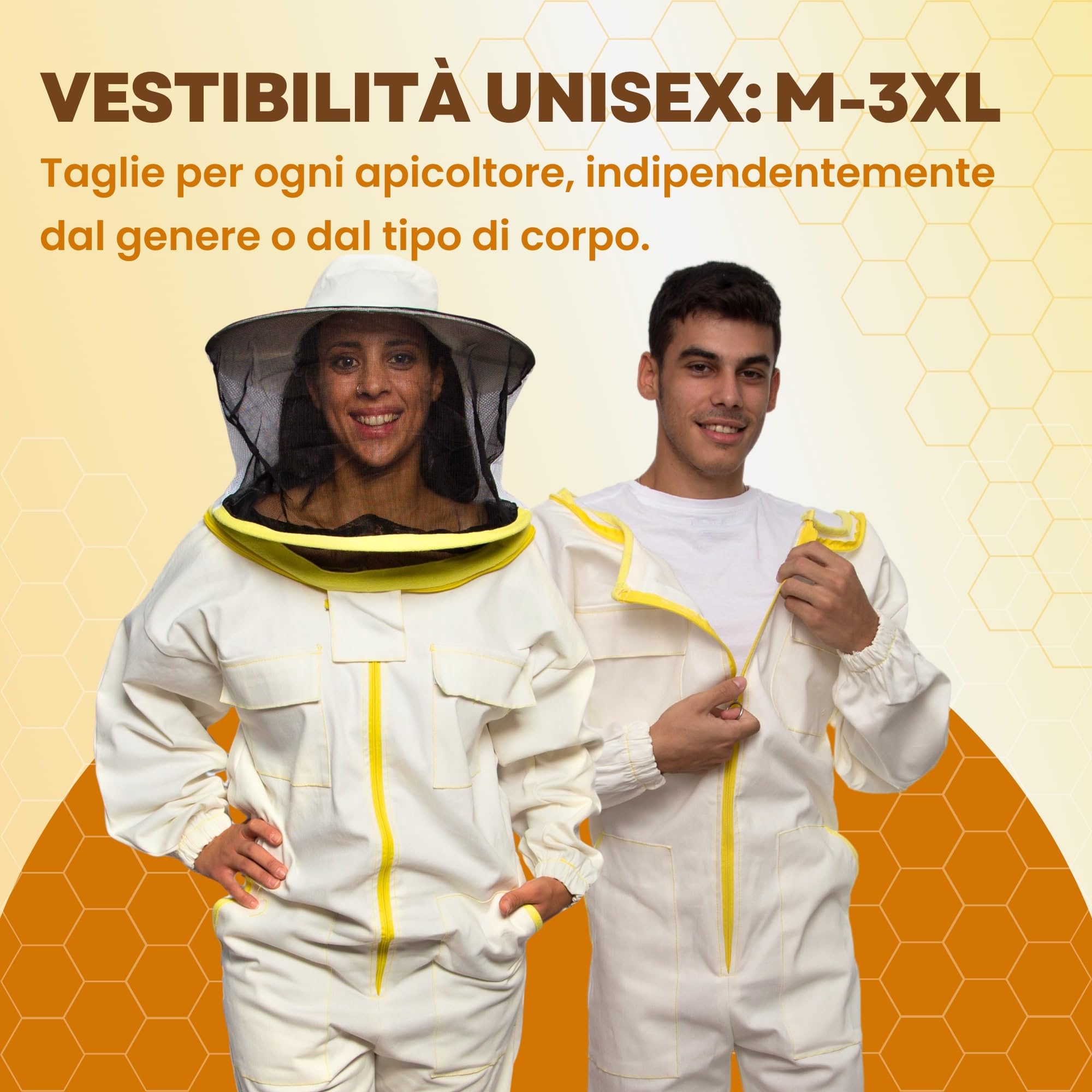BEEART Tuta da Apicoltore Professionale con Cappello Rotondo Tuta Protettiva Unisex con Polsini Elastici Tessuto Traspirante Chiusura a Cerniera Protezione Completa dalle Punture di Api.Blanc M-3XL