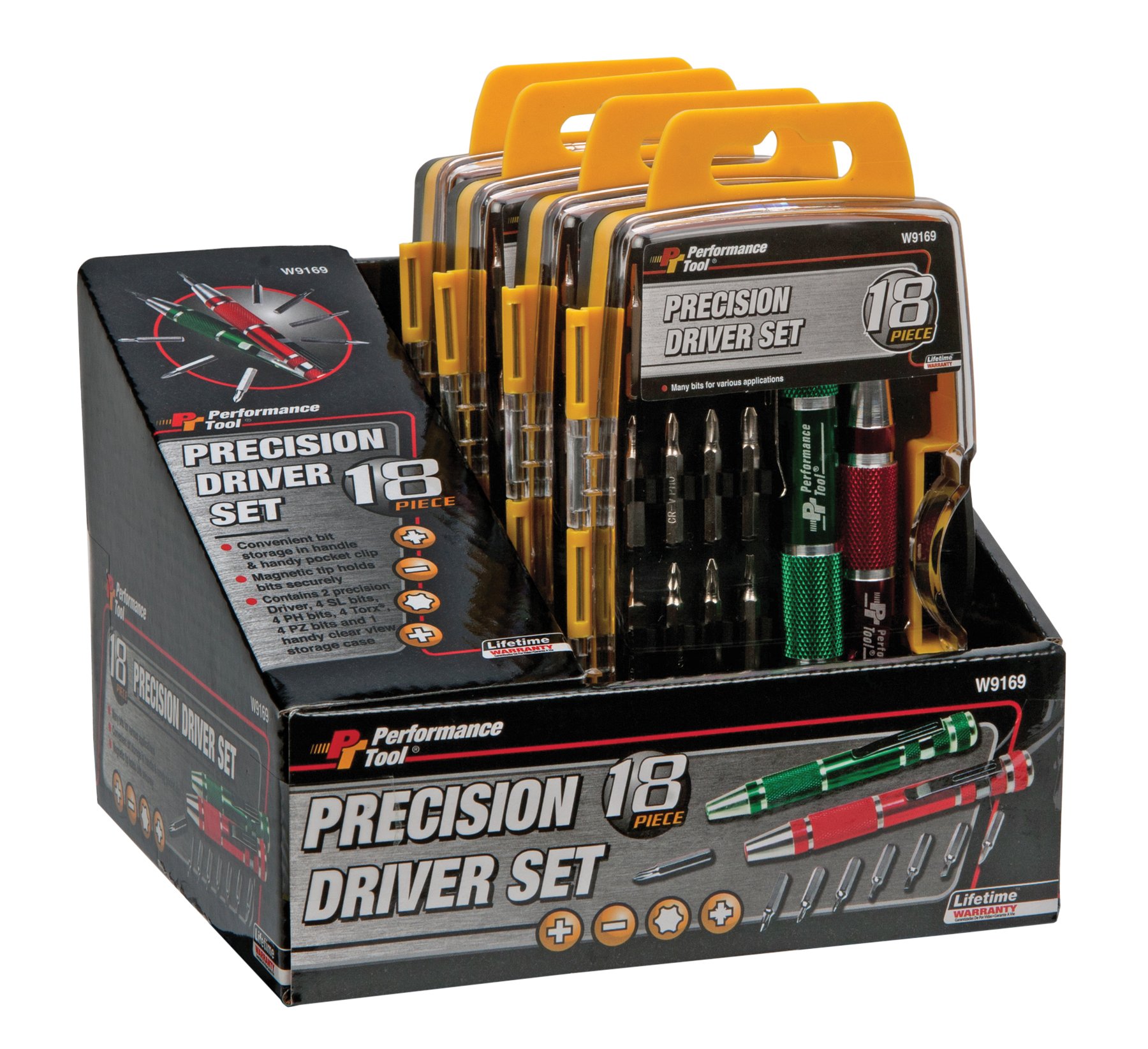 Performance Tool W9169 Precision Driver Set - 18-Piece With Phillips, Slotted, Star & Pozi Bits