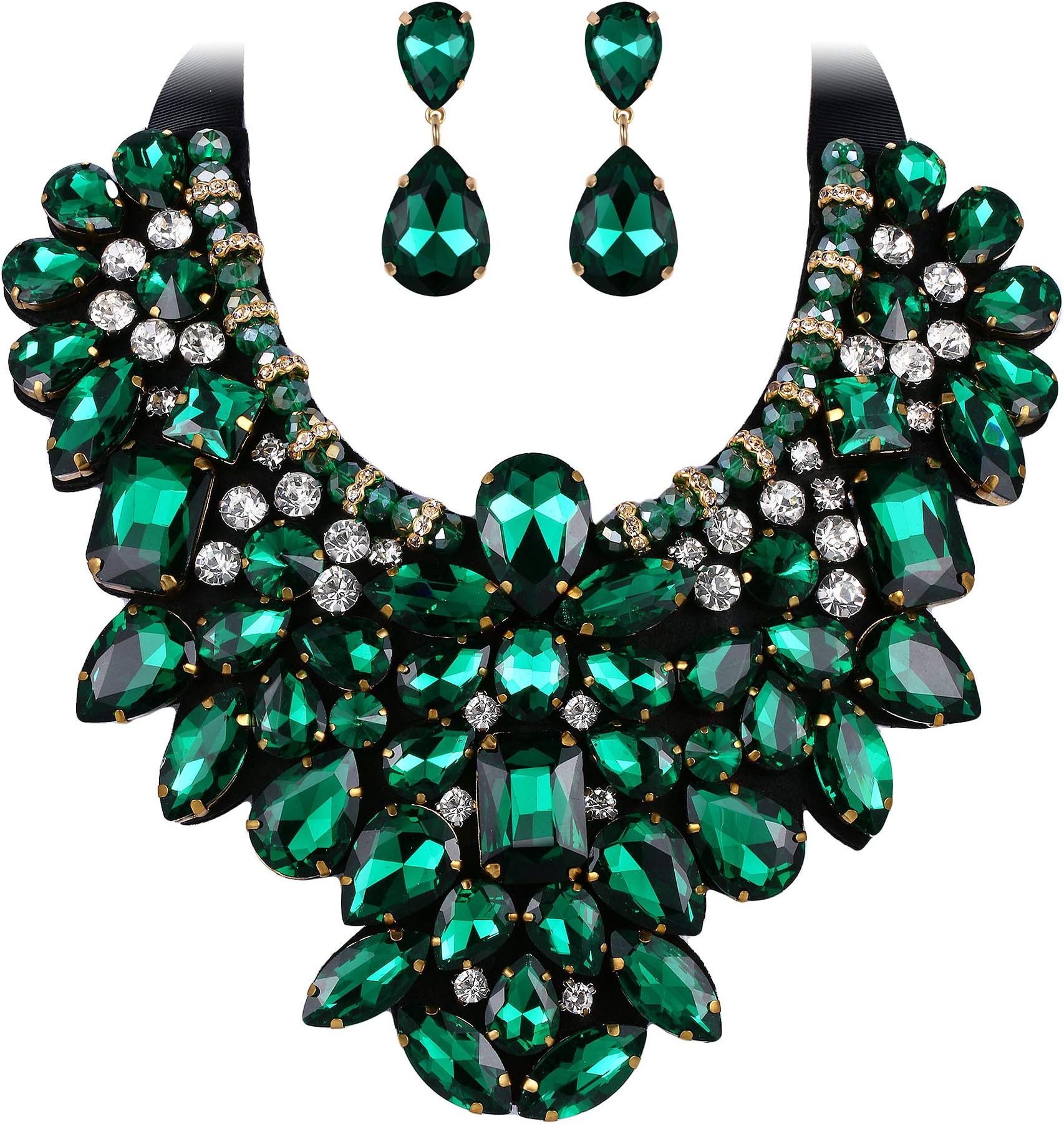 Costume Jewelry for Women, 9 Colors Rhinestone Crystal Statement Necklace Earrings Set