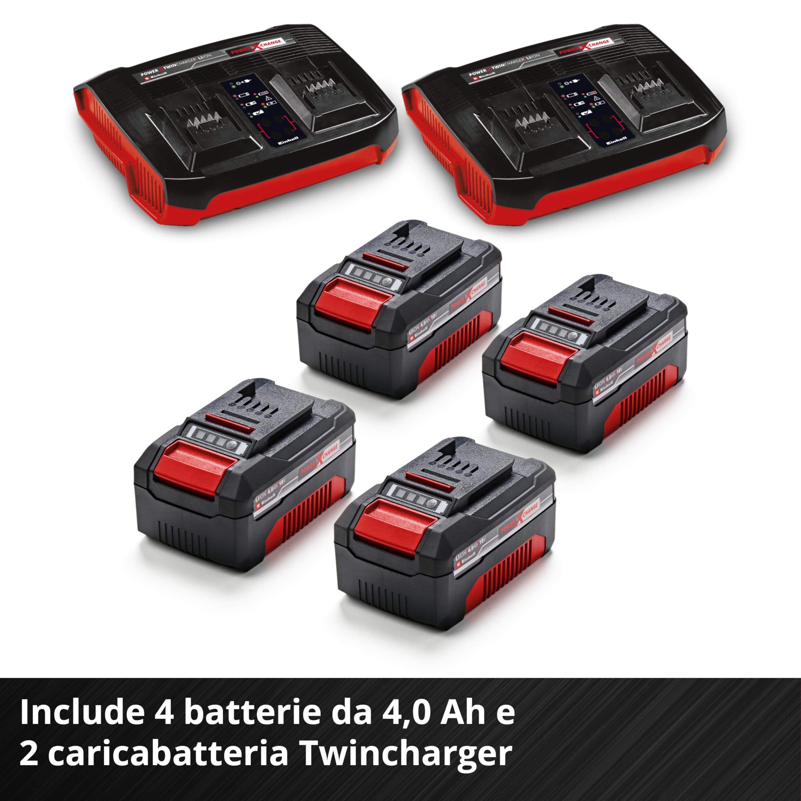 Einhell tosaerba GP-CM 36/47 S Li BL Kit Power X-Change (36 V, larghezza di taglio 47 cm, fino a 700 m², Brushless, cesto da 65 litri, ruota motrice, incl. 4 batt. da 4,0 Ah + 2 Twincharger)