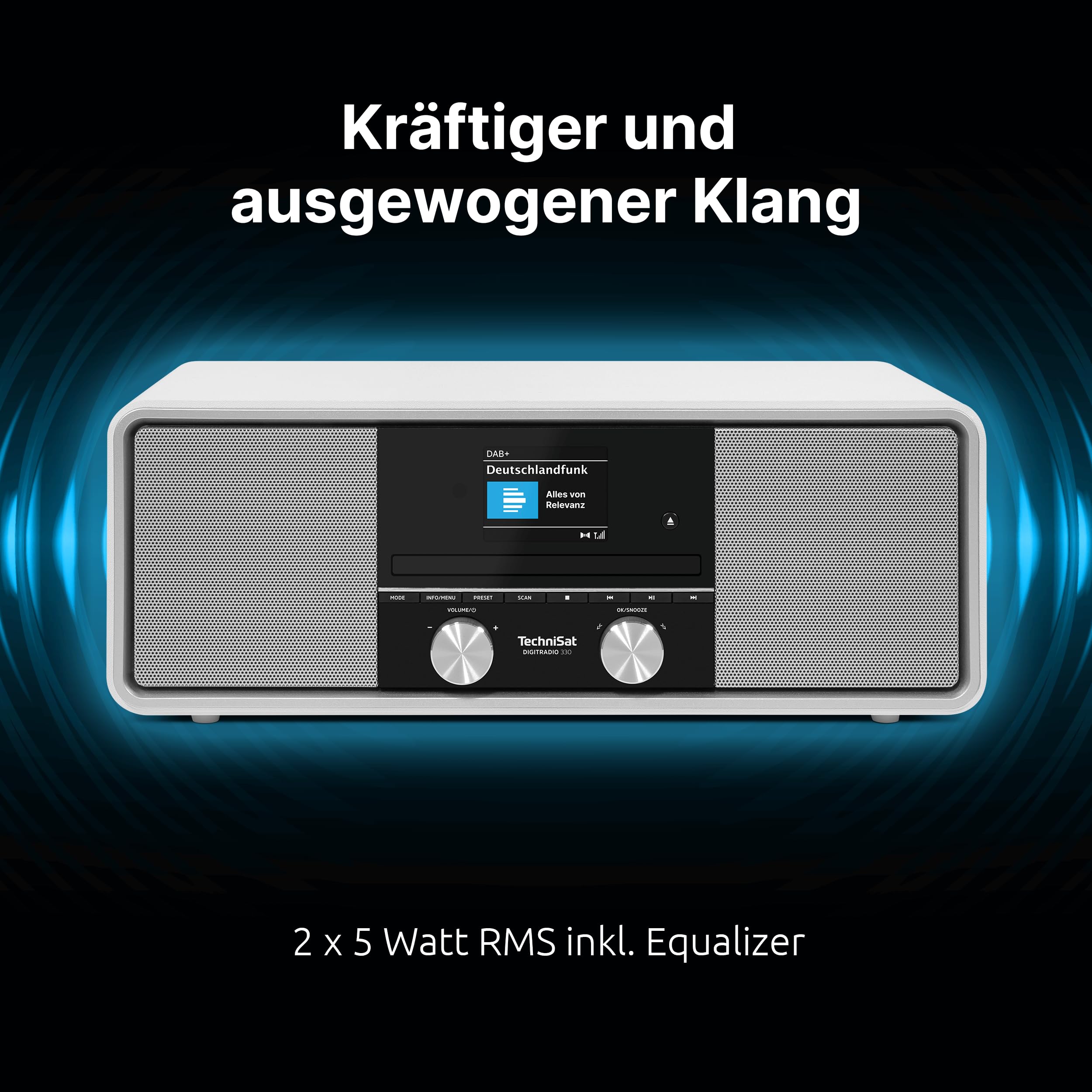 TechniSat DIGITRADIO 330 - DAB+ UKW Stereo Radio mit CD-Player (Bluetooth 5.3, USB MP3-Wiedergabe und Ladefunktion, 2,4 Zoll Farbdisplay, Radiowecker, Fernbedienung) Weiß