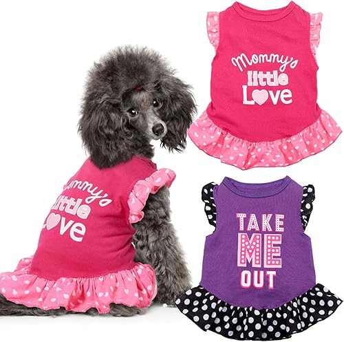 Miniatura 9 de Vestido para cachorro con falda, lindo vestido para mascotas para el verano, prendas de vestir para perros pequeños y gatos, 2 unidades (tamaño S,