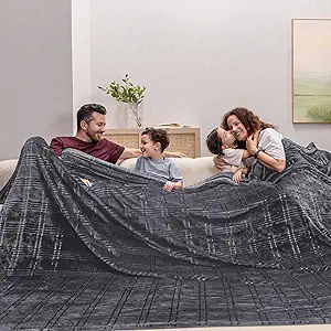 COOVA Oversized King Fleece Blanket 120x120 inches, Soft Cozy Warm Giant Extra Large 10'x10' Blanket for Bed, Sofa, Couch,Travel, Camping, California Huge Big Throw Blanket, Checkered Dark Grey