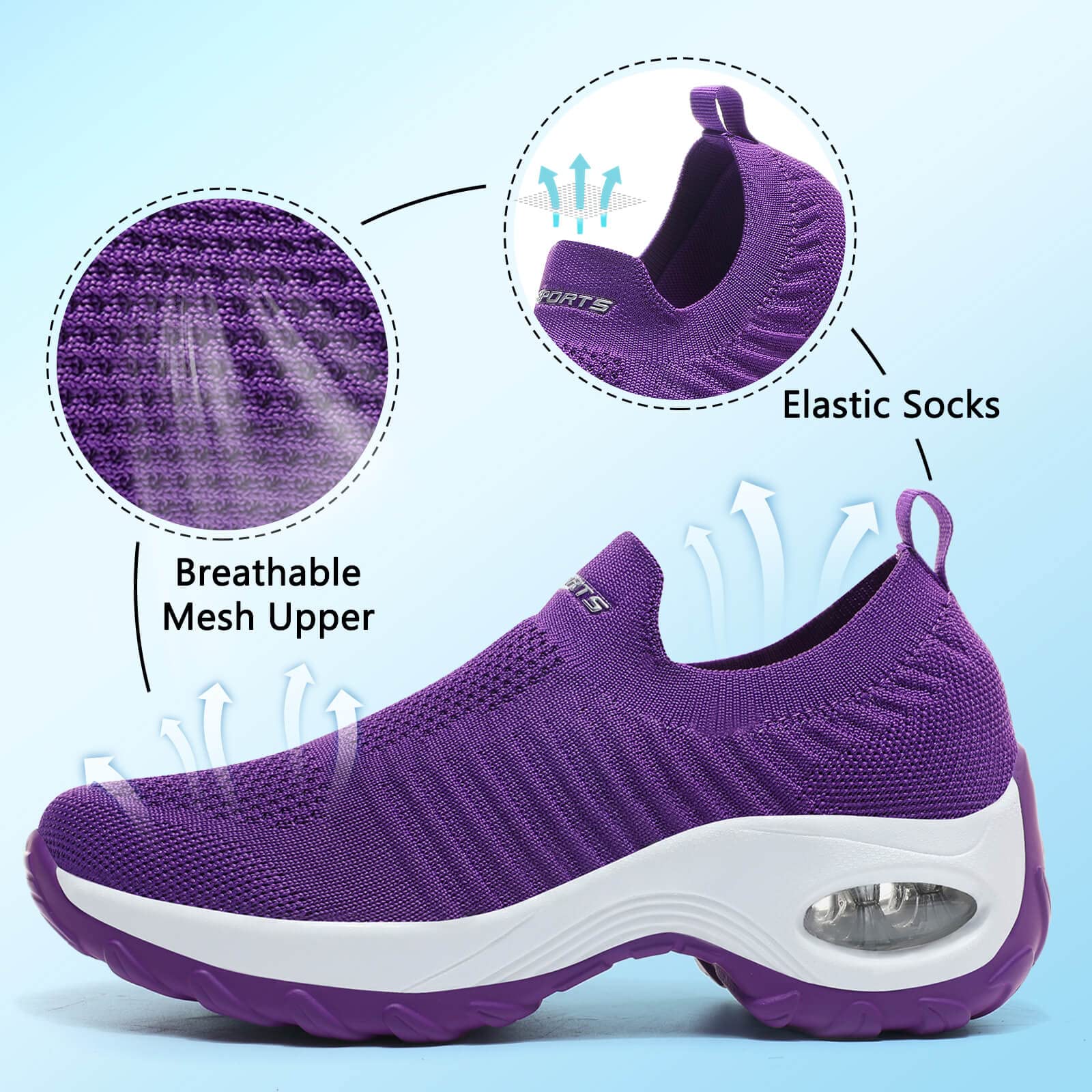 Tenis ortopédicos para mujer, de malla transpirable, ligeros, para correr, entrenamiento, parte inferior gruesa, con amortiguación de aire, zapatos de cuña
