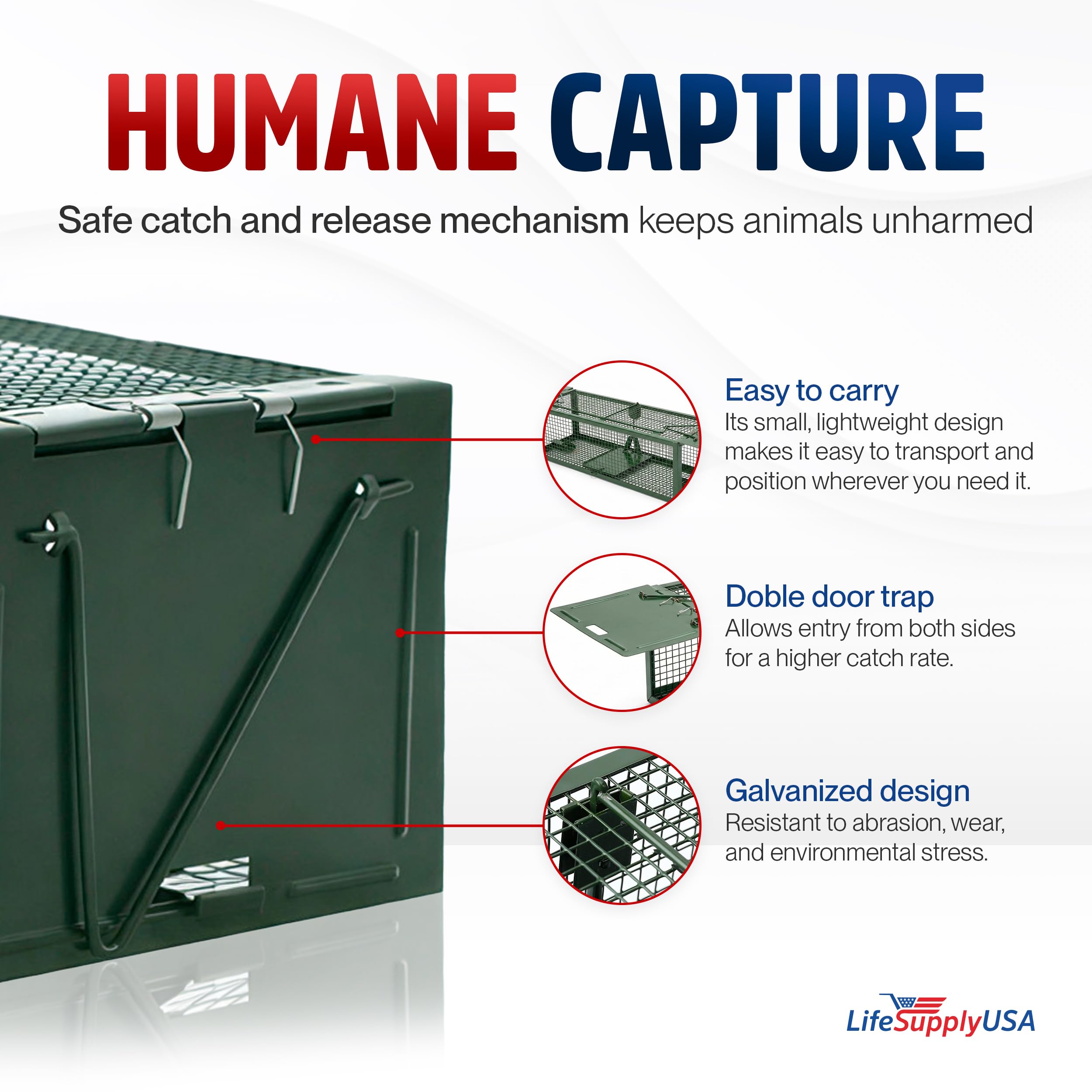 Heavy Duty Live Humane Animal Cage Trap for Catch & Release (Multiple Sizes)