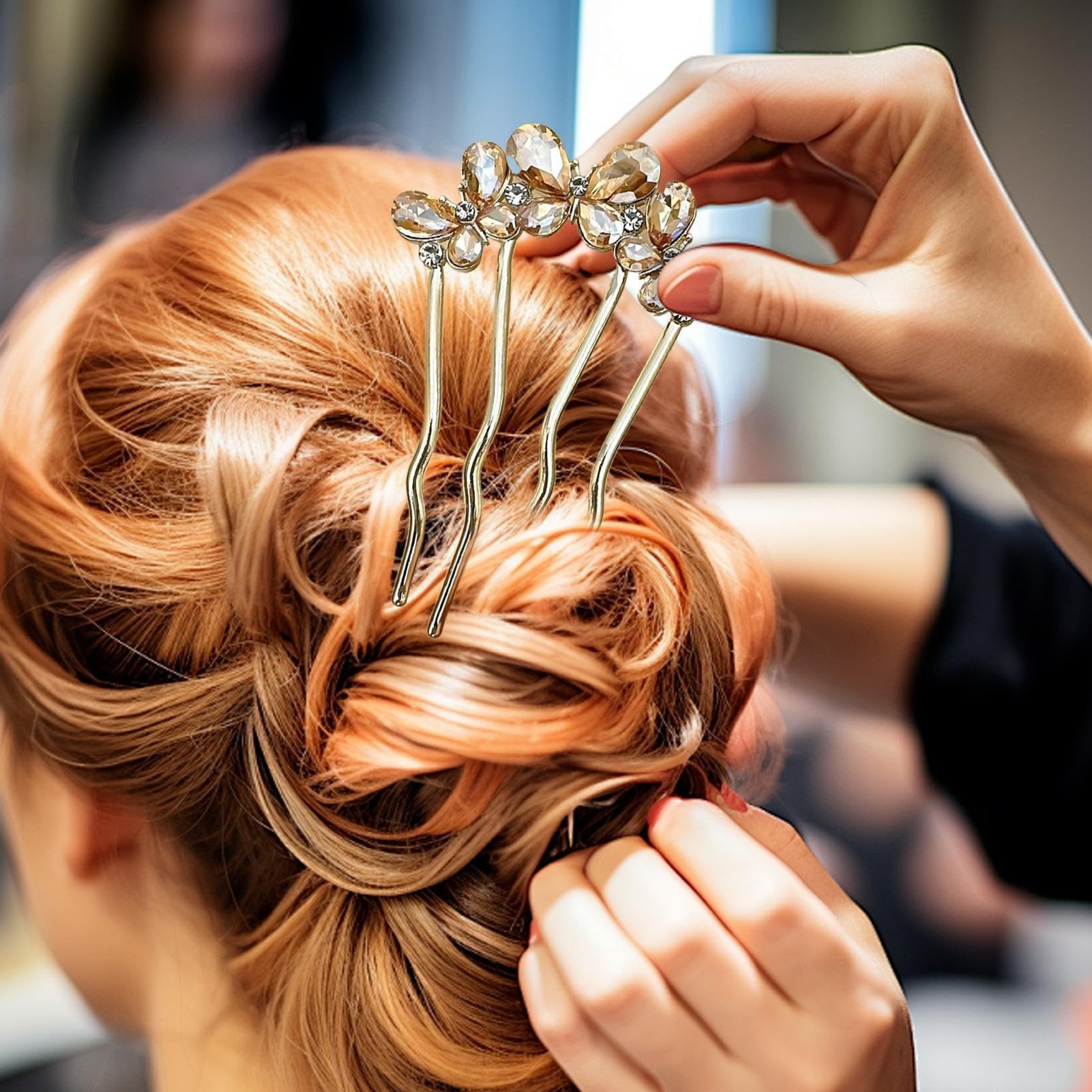 French Twist szpilka do włosów, 4-zębna, stras, wysokie szpilki do włosów w kształcie litery U, na wesele, formalny bankiet, pokaz mody