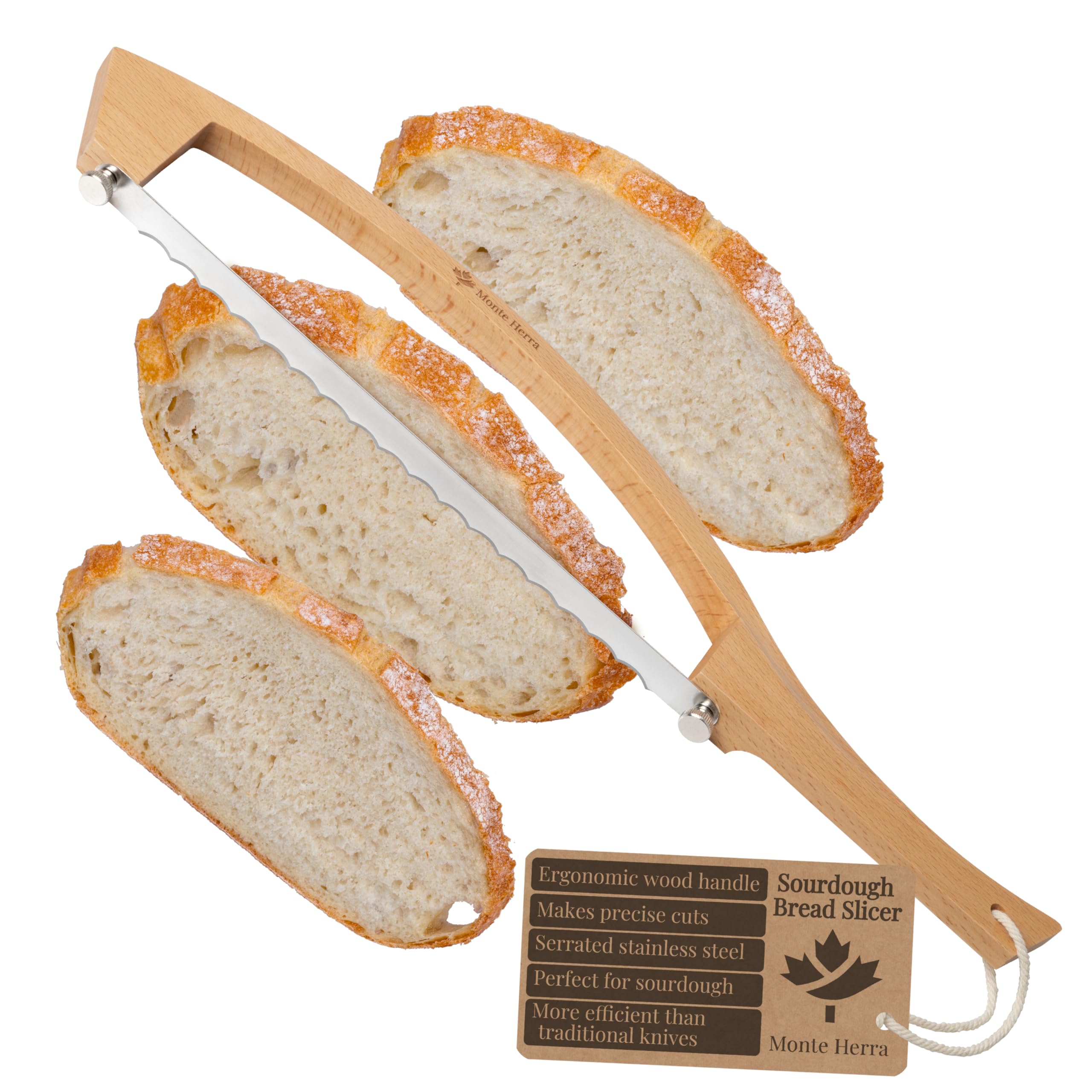Bread Knife for Homemade Bread - 17-inch Wooden Sourdough Bread Knife - Unique Bow Design - Stainless Steel