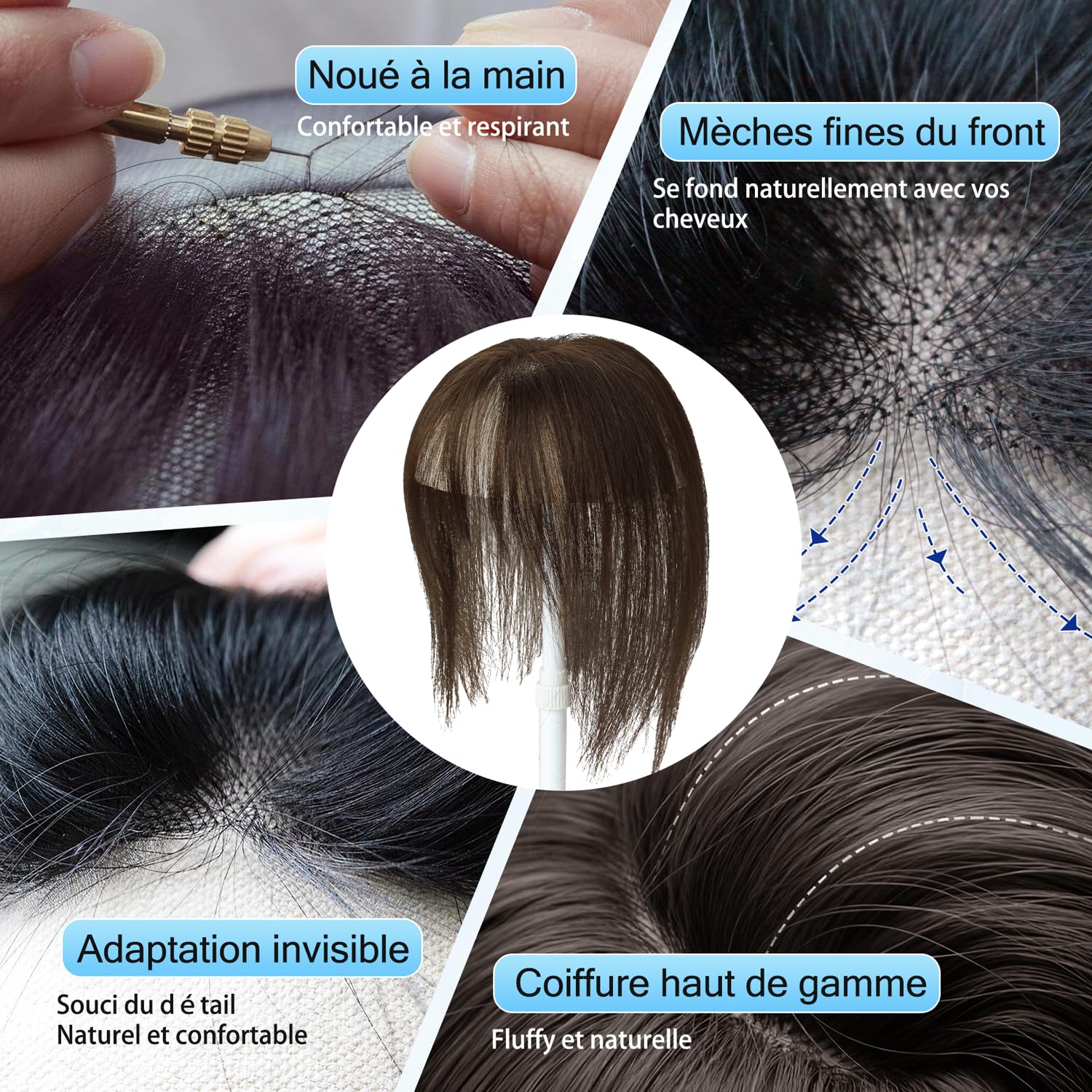 WORLDSTAR Postiche Cheveux Naturel,Frange Française à Clips,15g,10Pouces