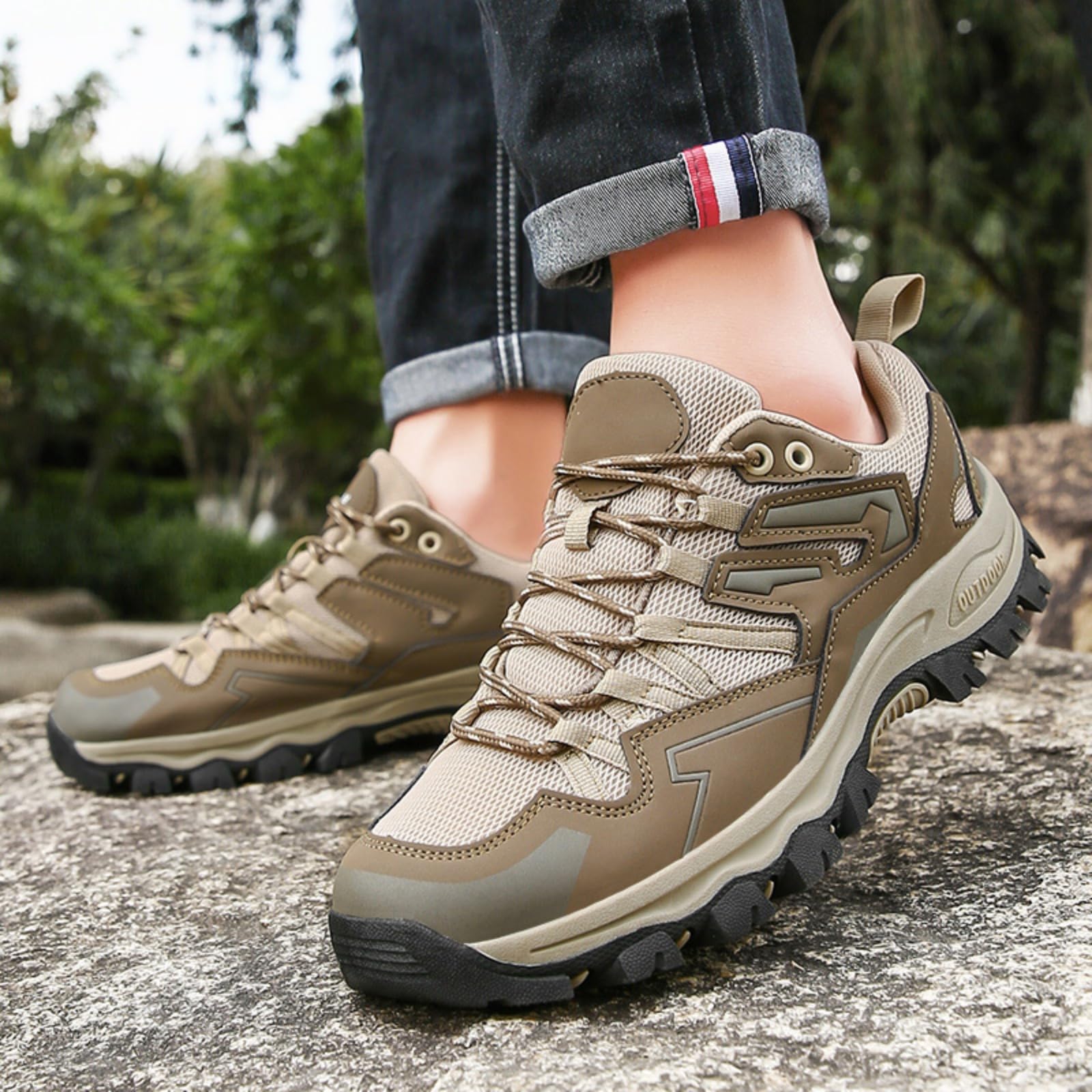 Lekkie męskie buty trekkingowe i turystyczne | Niskie, lekkie i przewiewne, sznurowane antypoślizgowe, na kemping szlaki wędrówki z plecakiem i podróże