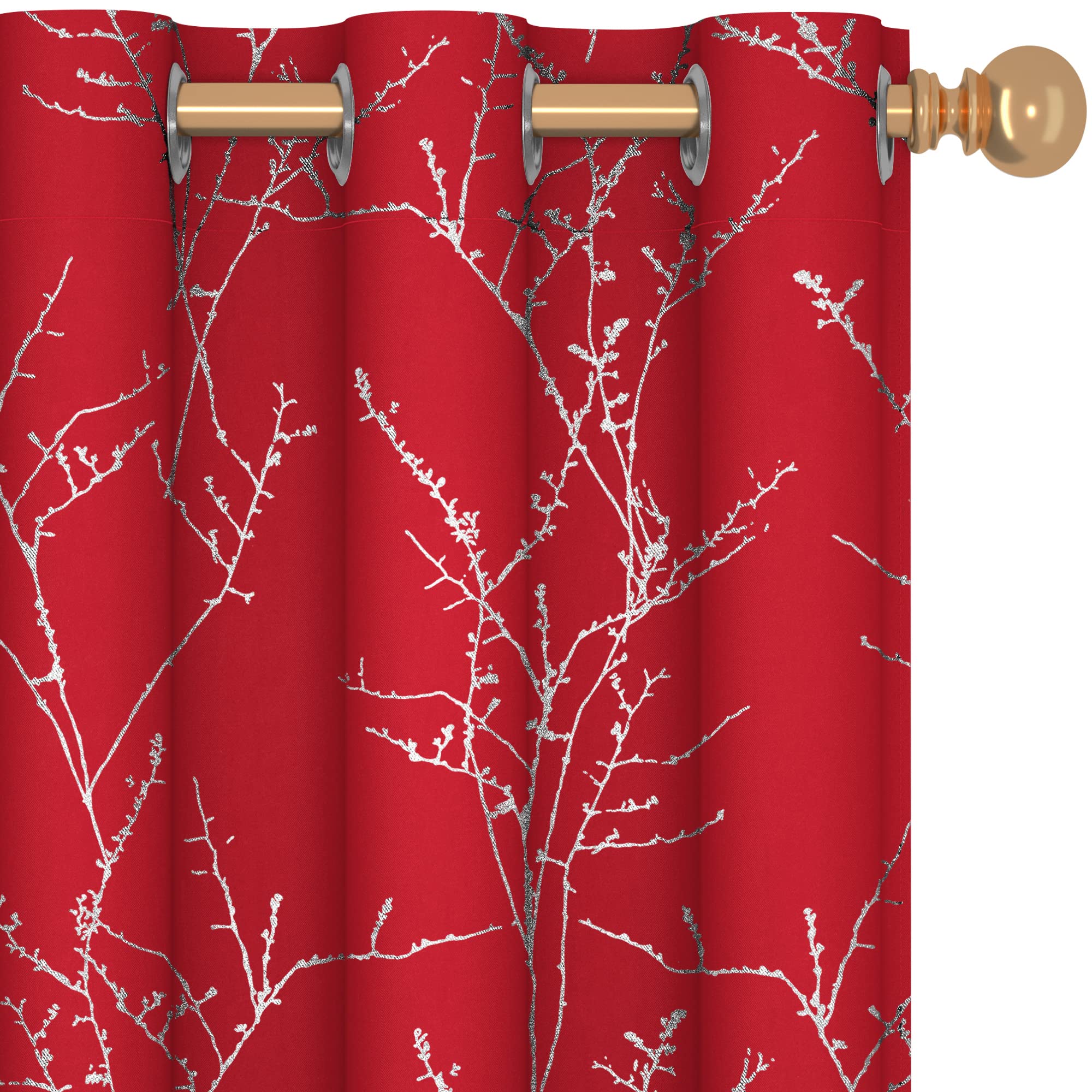 Deconovo Red Christmas Curtains for Dining Room, Bedroom, 63 Inch Length, Noise Reducing Light Blocking Drapes, Decorative Twigs Design - 42W x 84L Inch, Red, Set of 2 Panels