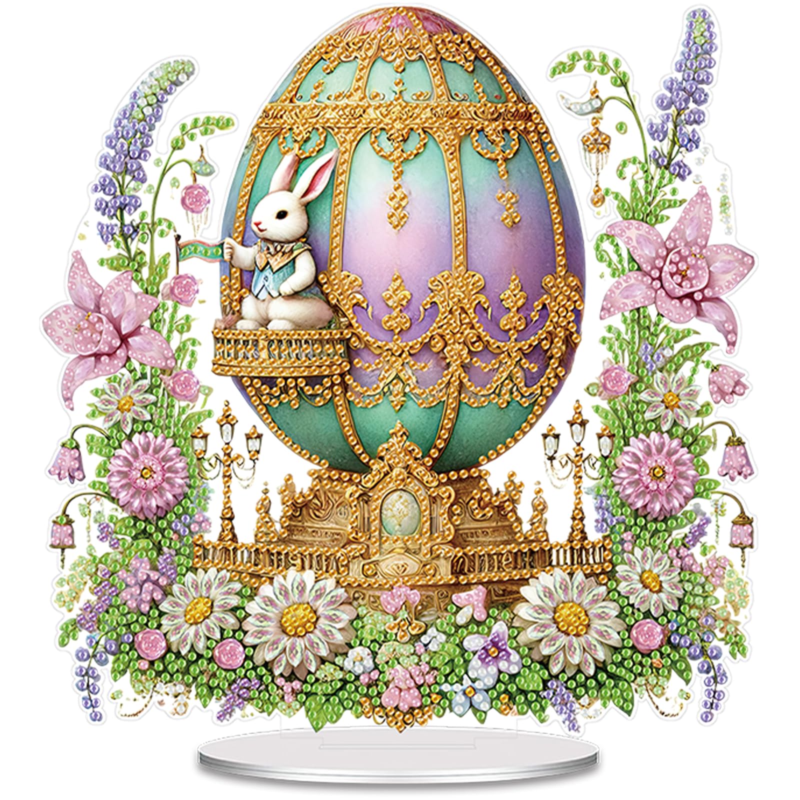 Easter Diamond Art Tabletop Kit, Acrylic Diamond Art Painting Desktop Ornament with Stand, Special Shape Gem Craft Decor for Adults Beginners, Holiday Gift(Easter Eggs)