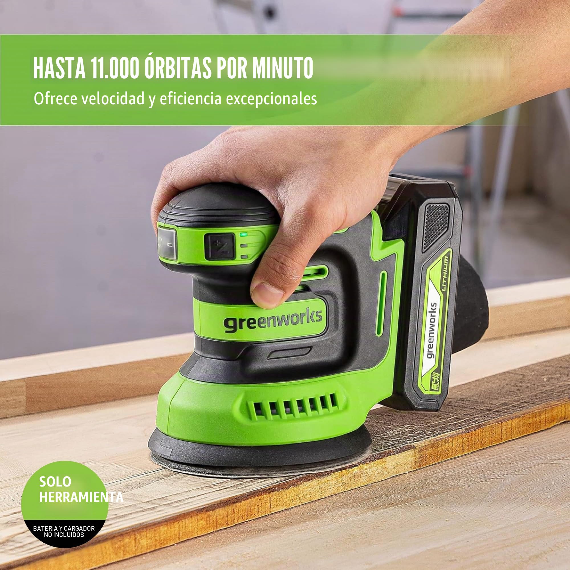 Greenworks 24V Orbital Sander Kit, 5" Random Sander Variable Speed, Tool Only