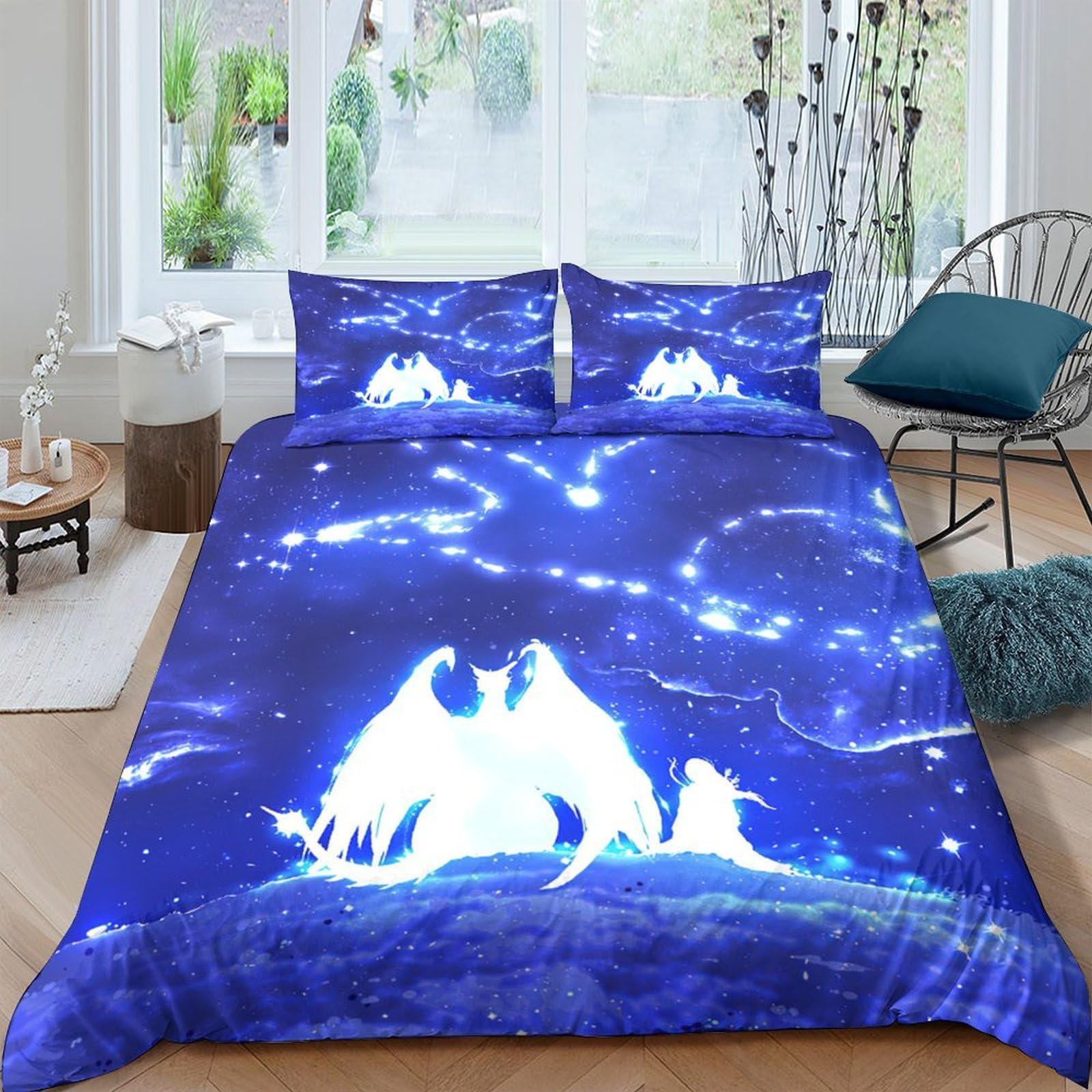 Ctjqhvkz Style-8 3D Printed Fantasy Dragon Night Fitted Sheet Microfiber Soft Blue Sky Mattress Cover For Bedroom Dorm Decor Single（135X200cm）