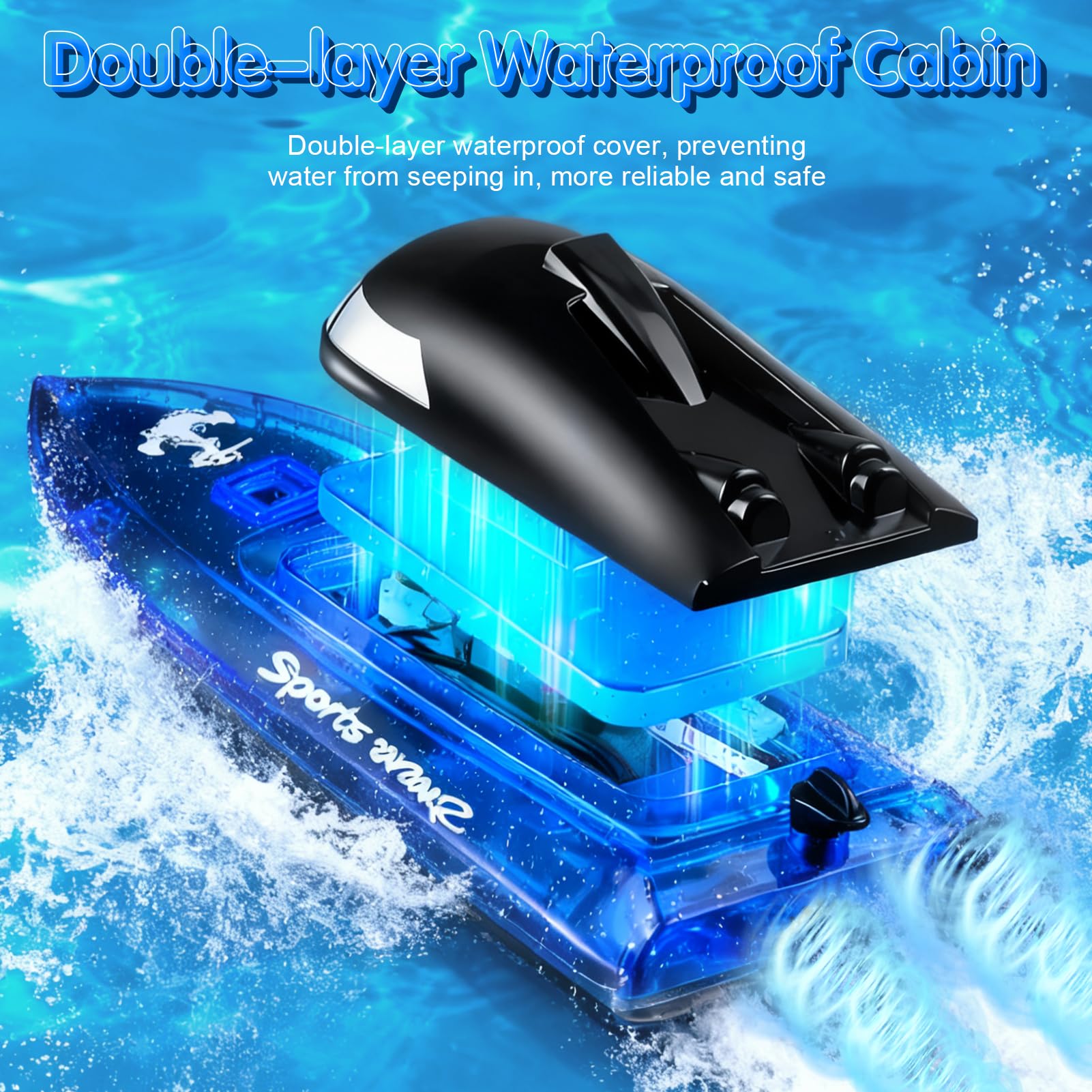 RC Boat with 1800mAh Battery, Transparent Remote Control Boat with 10 LED Lights, Auto Flip 2.4 GHz Double Waterproof Racing Speedboat Toy for Kids and Adults, Gift for Boys Girls for Lake & Pool