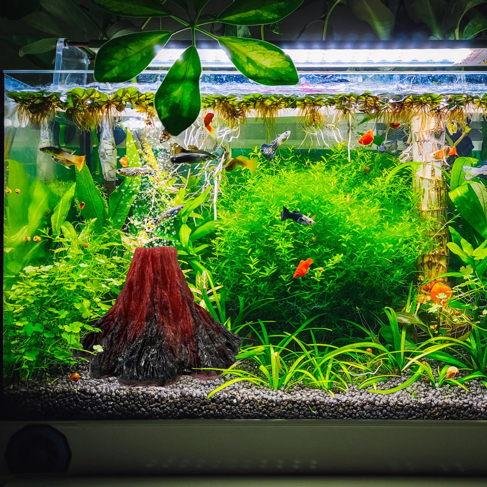 BORDEAG Kit di Ornamento Vulcano per Acquario con Illuminazione LED, Pietra Vulcanica