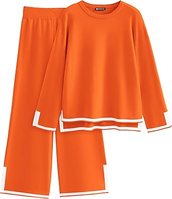 PRETTYGARDEN Women's 2 Piece Fall Knit Sweater Set Long Sleeve Tops Wide Leg Pants Sweatsuit Tracksuit Outfit Winter Clothing