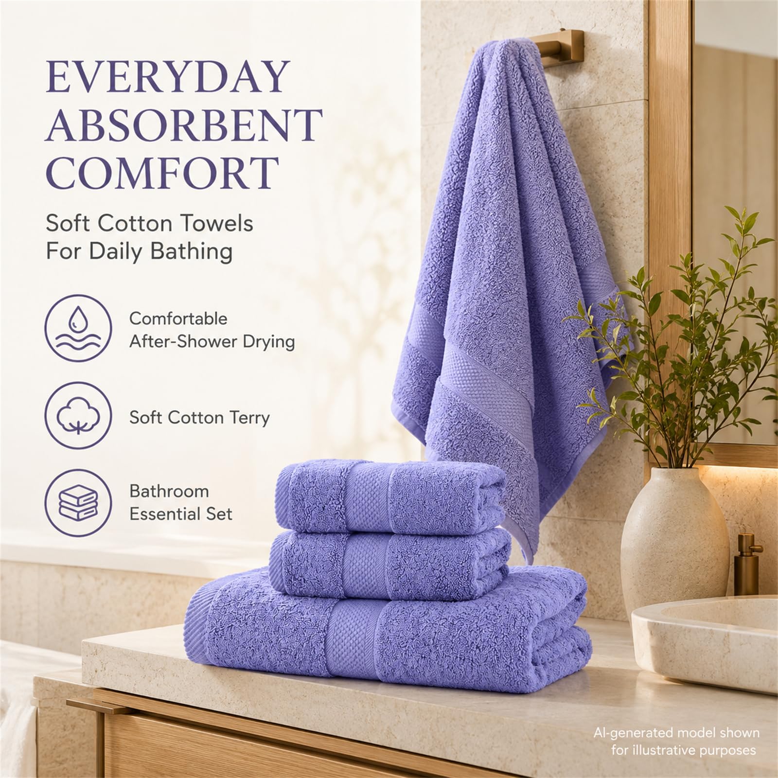 Juego de 3 toallas de baño de algodón de 800 g/m², color negro, talla única