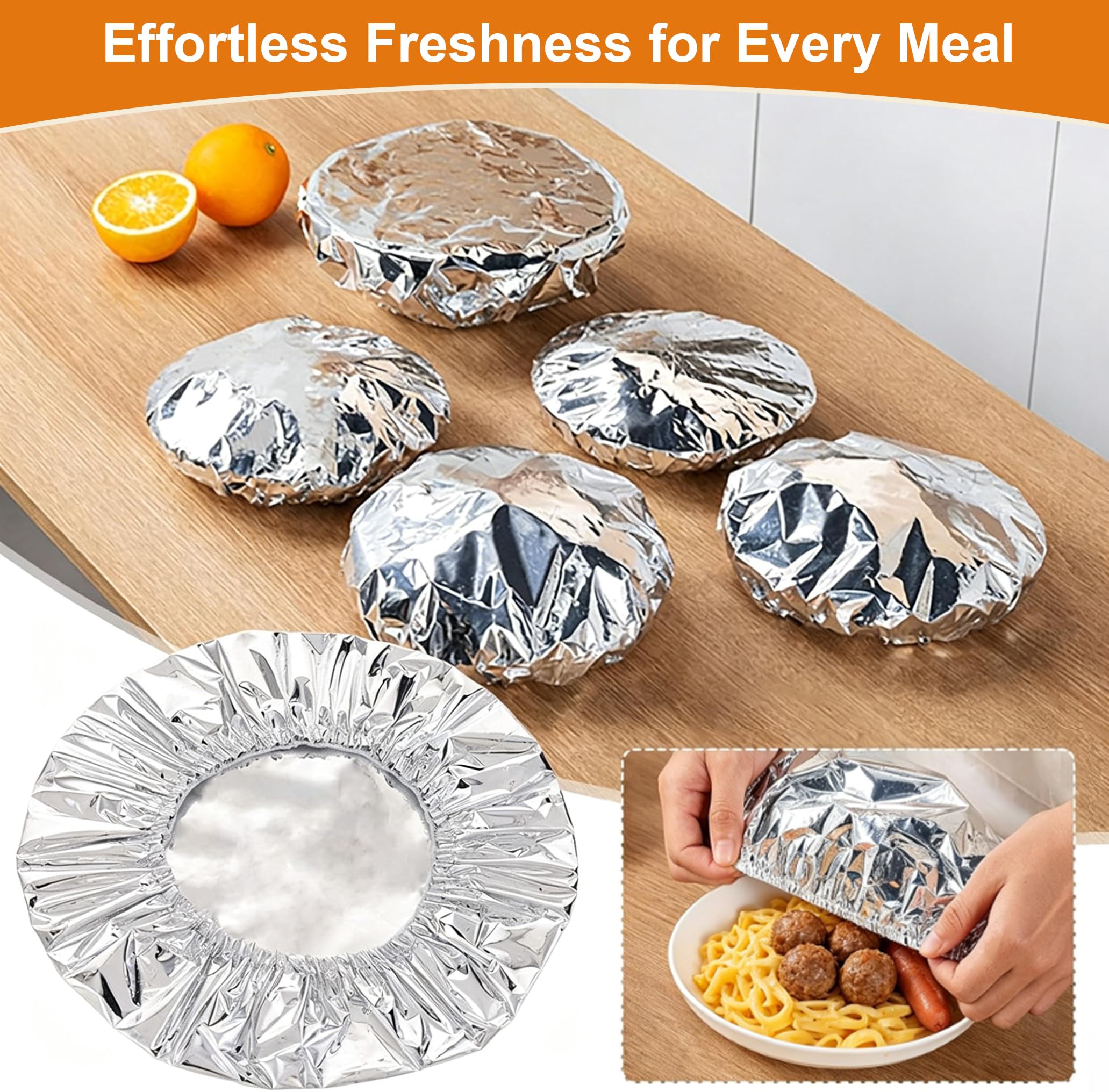 JIEBAO 100 Stück Isolierabdeckung aus Aluminiumfolie, Wiederverwendbare Frischhaltefolie, Elastische Frischhaltefolie mit Gummizug, Hitzebeständig Frischhaltefolie für Küche Restaurants