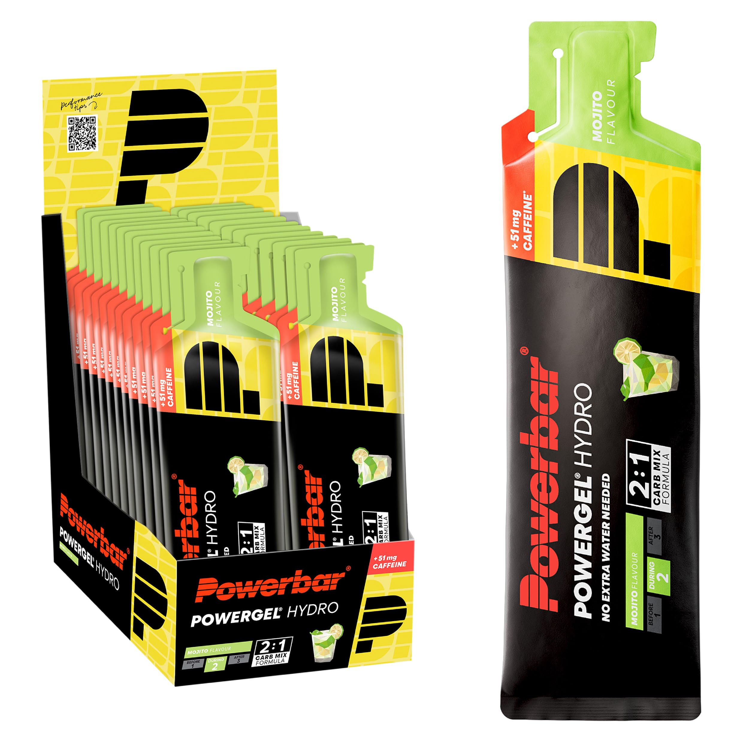 Powerbar - PowerGel Hydro - Mojito - 24x67ml - High Carb Energie Gel - Natrium - 51mg Koffein