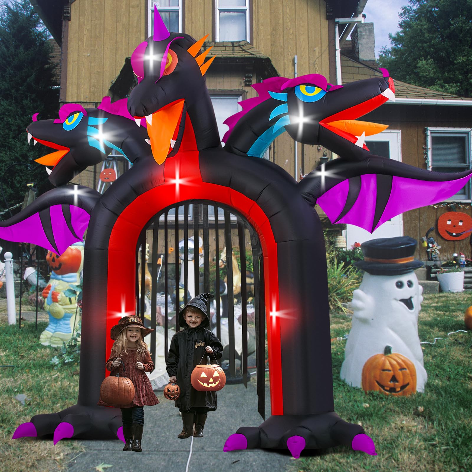 Chaudron Gonflable Halloween 1.8m Avec 3 Sorcières - Décoration De Jardin Avec LED Intégrées - Pour Extérieur Ou Intérieur, Certification UL - 11