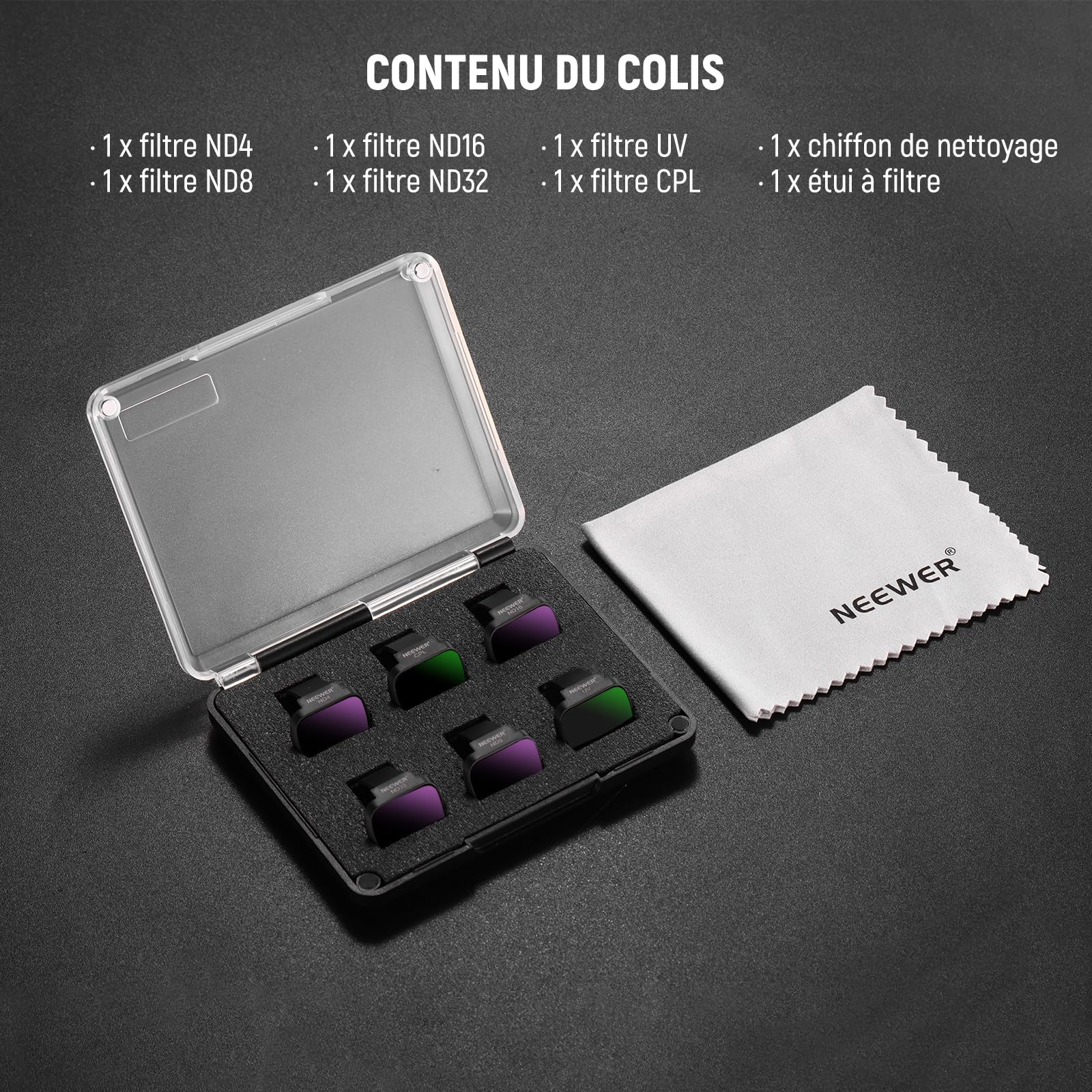 NEEWER Packs de 6 Filtres ND Compatible avec DJI Mini 4K/2/Mavic/SE/2 SE, pour Objectif de Drone,Filtre UV CPL à Densité Neutre ND4/ND8/ND16/ND32,Verre HD Multicouches,Compatible avec Cardan,FL-B31