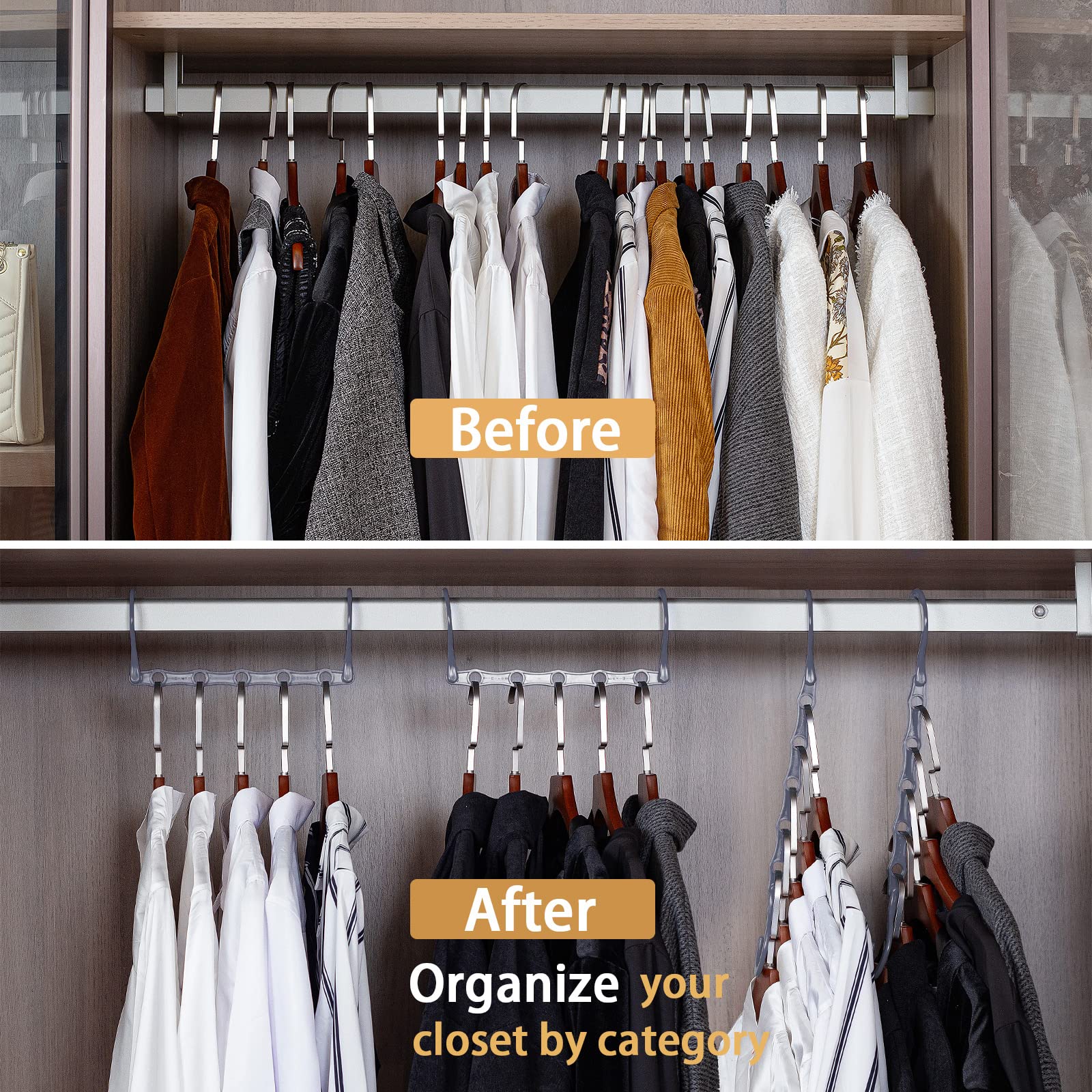 Timirog Magische Kleiderbügel, platzsparend, 20 Stück, grau, Schrank-Organizer und Aufbewahrung, Kleiderschrank, Aufbewahrung, Organisation, Studentenwohnheim, robuste Wohnung, Kunststoff, mehrfarbig