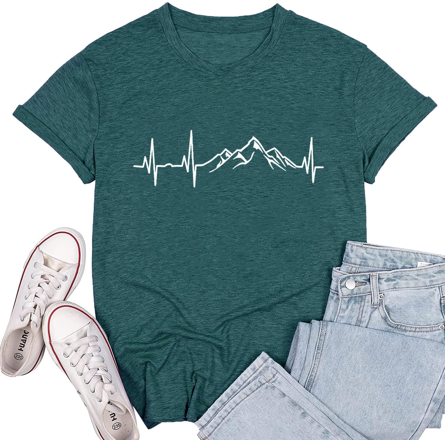 Calvin&SallyMountain Adventure Shirt Women Camping Hiking Graphic Tees Short Sleeve Outdoor Athletic Nature Shirt