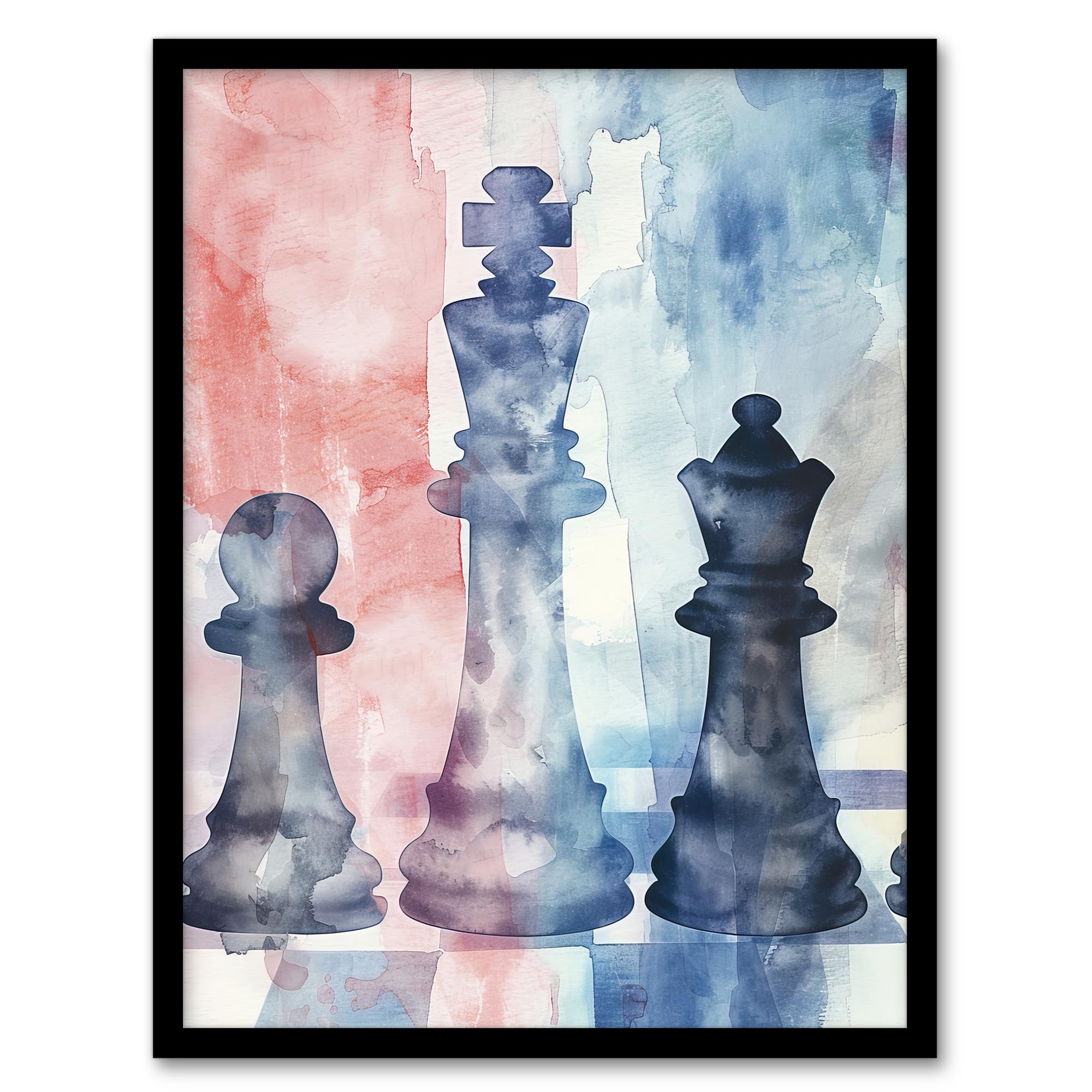 Artery8 Chess Piece Chessboard Abstract Light Watercolour Living Room Artwork Framed Wall Art Print A4