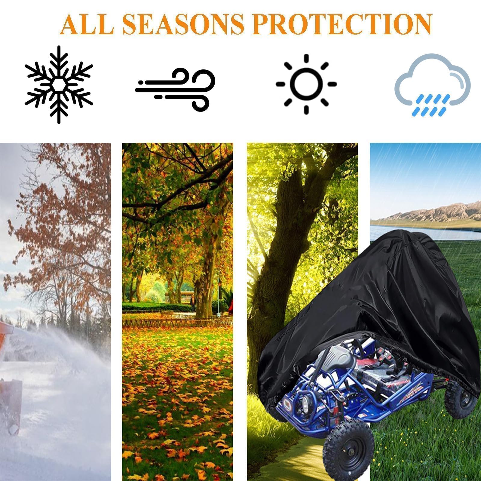 Chikia 2 Seater Go Kart Cover | Waterproof Dustproof 420D Oxford | 67x45x47 Inches | Fits Coleman, TrailMaster, More