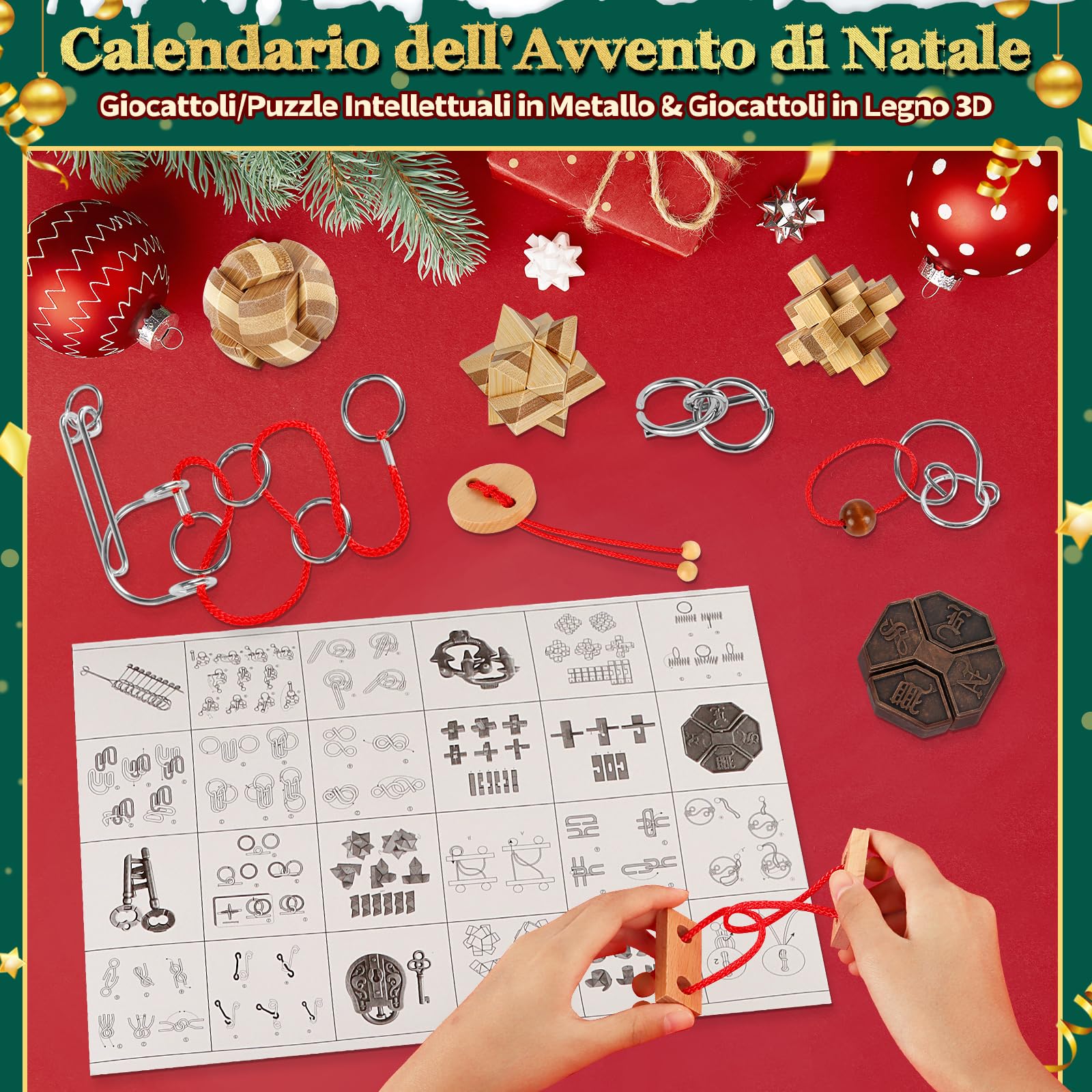 FORMIZON Calendario Avvento Rompicapo, Calendario dell'Avvento 2025 con Puzzle in Metallo e Legno 3D, Calendario Avvento Giochi, Giochi di Abilità Regali di Natale per Ragazzi Ragazze Adolescenti