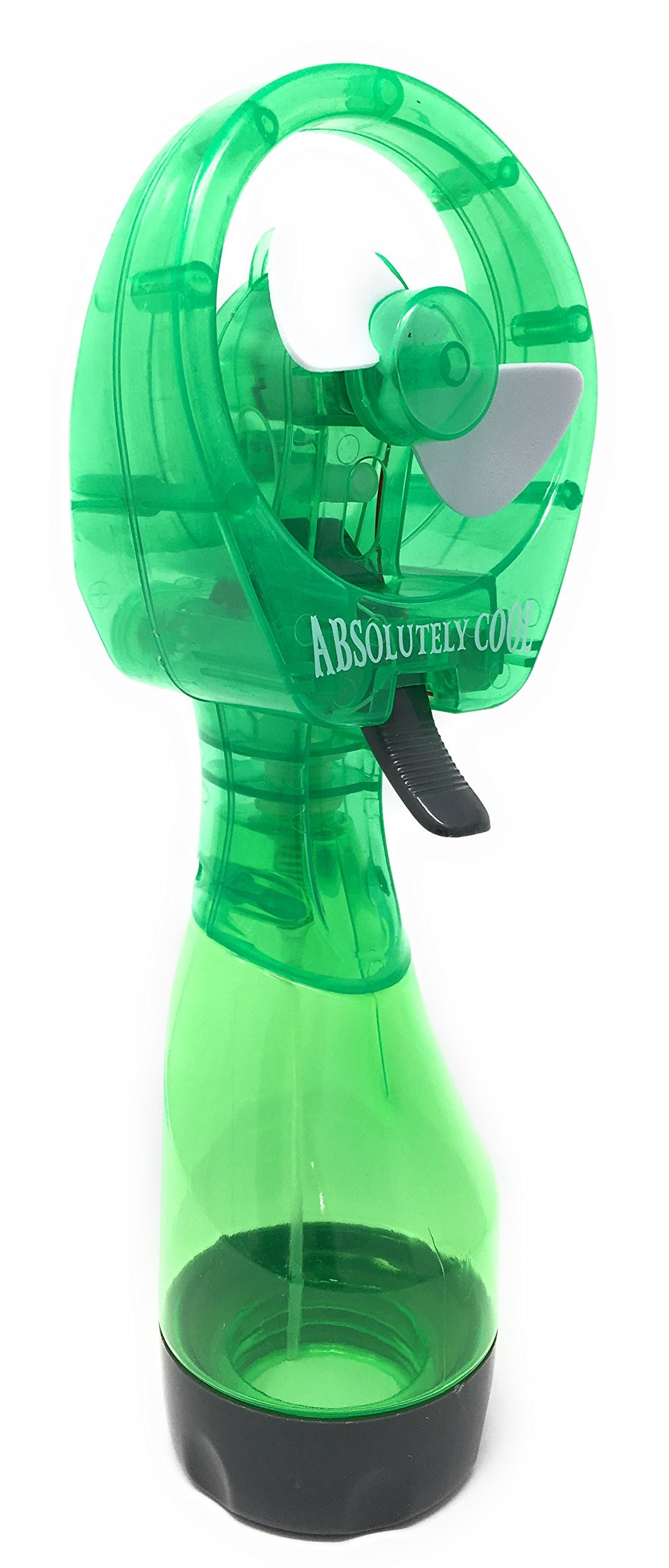 Portable, Handheld Battery Operated Personal Misting Fan/Spray Fan with Wide Opening for Ice and Safe Foam Blades, Green