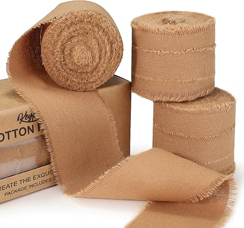 Cinta de otoño de color camello de 1-12 x 15 yardas, hechas a mano de algodón deshilachado con flecos, para manualidades, ramos de flores, boda,