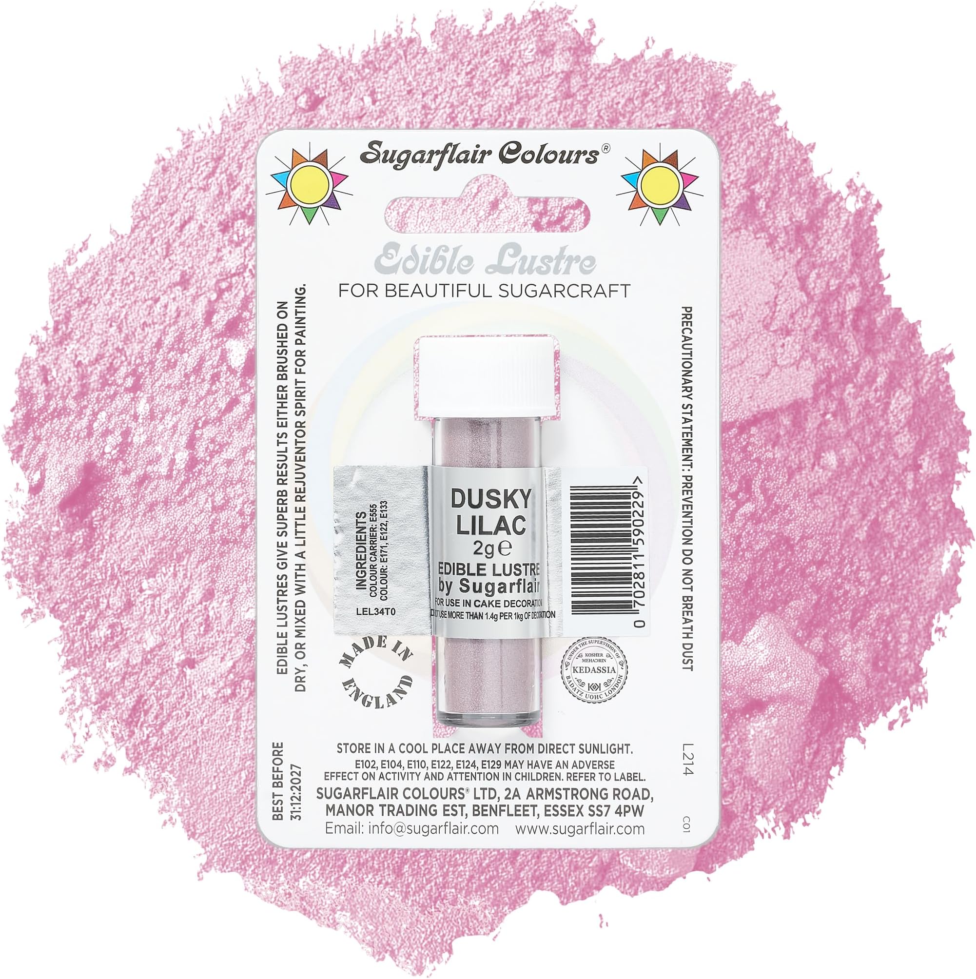 Sugarflair Dusky Lilac Edible Lustre Dust, Add a Lustrous Shine to Cakes or Decorations. Brush On or Add Rejuvenator to Create Eye-Catching Edible Paint, Gives Shine to Your Bakes - 2g