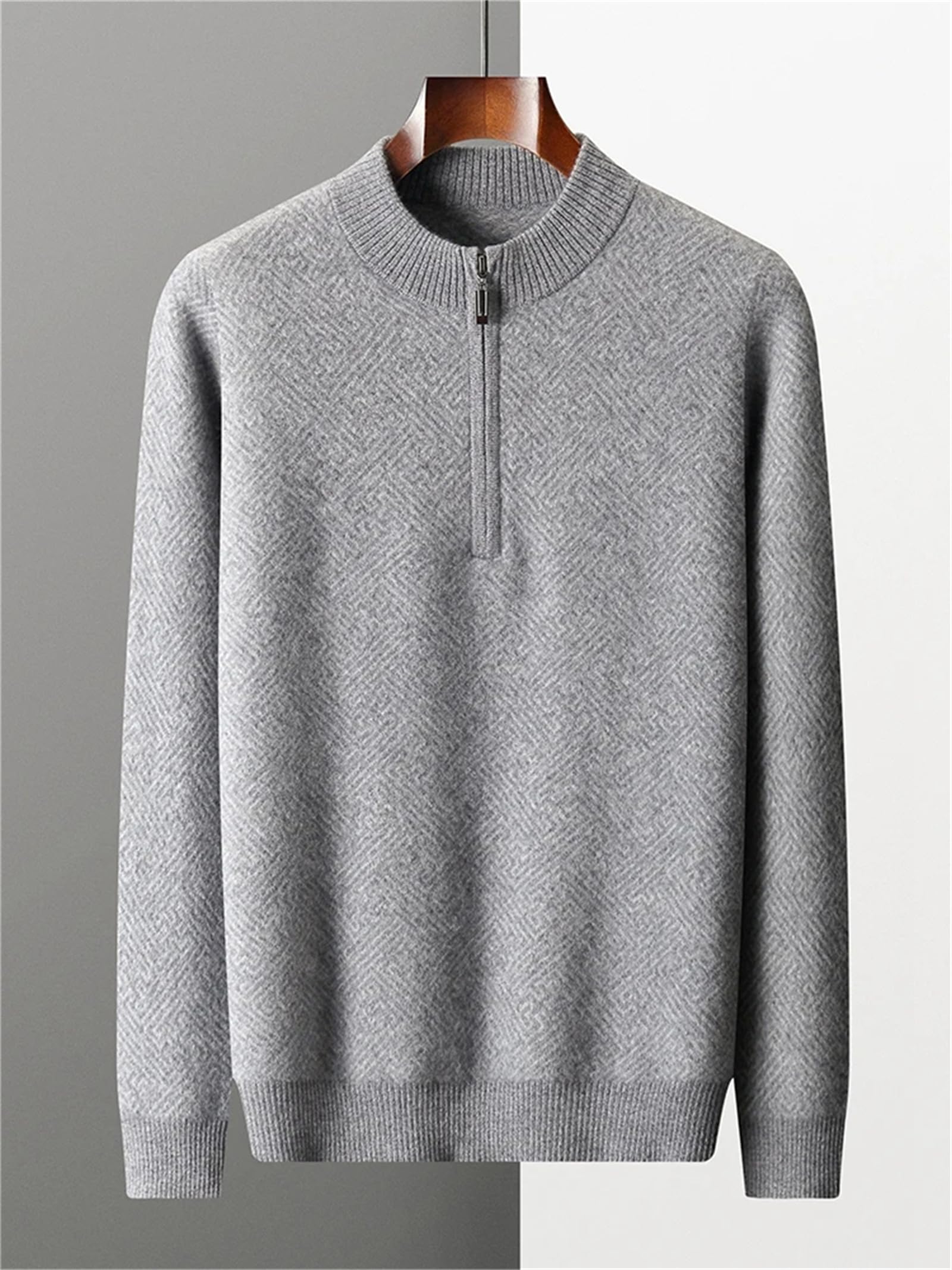 Herren Kaschmir-Pullover mit Stehkragen, halber Reißverschluss, langärmelig, Winter, dick, lässig, Kaschmir-Strickwaren