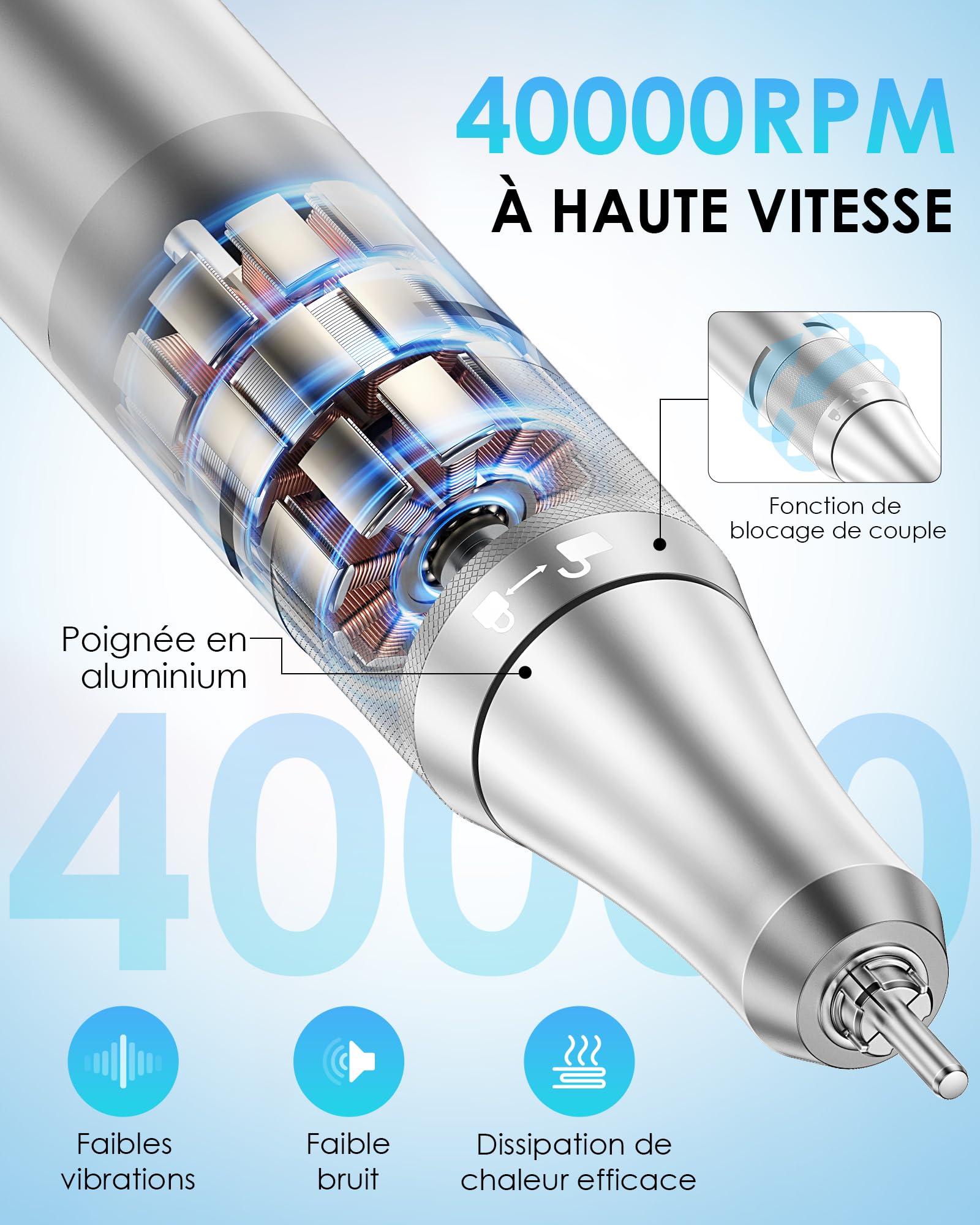 Heypappy Ponceuse Pour Ongles, Ponceuse Pour Ongles,Portable Réchargeable | 40000 RPM,16 En 1 Avec Écran LED, Kit De Manucure Pédicure Vitesse Réglable Pour Salon De Beauté & Maison