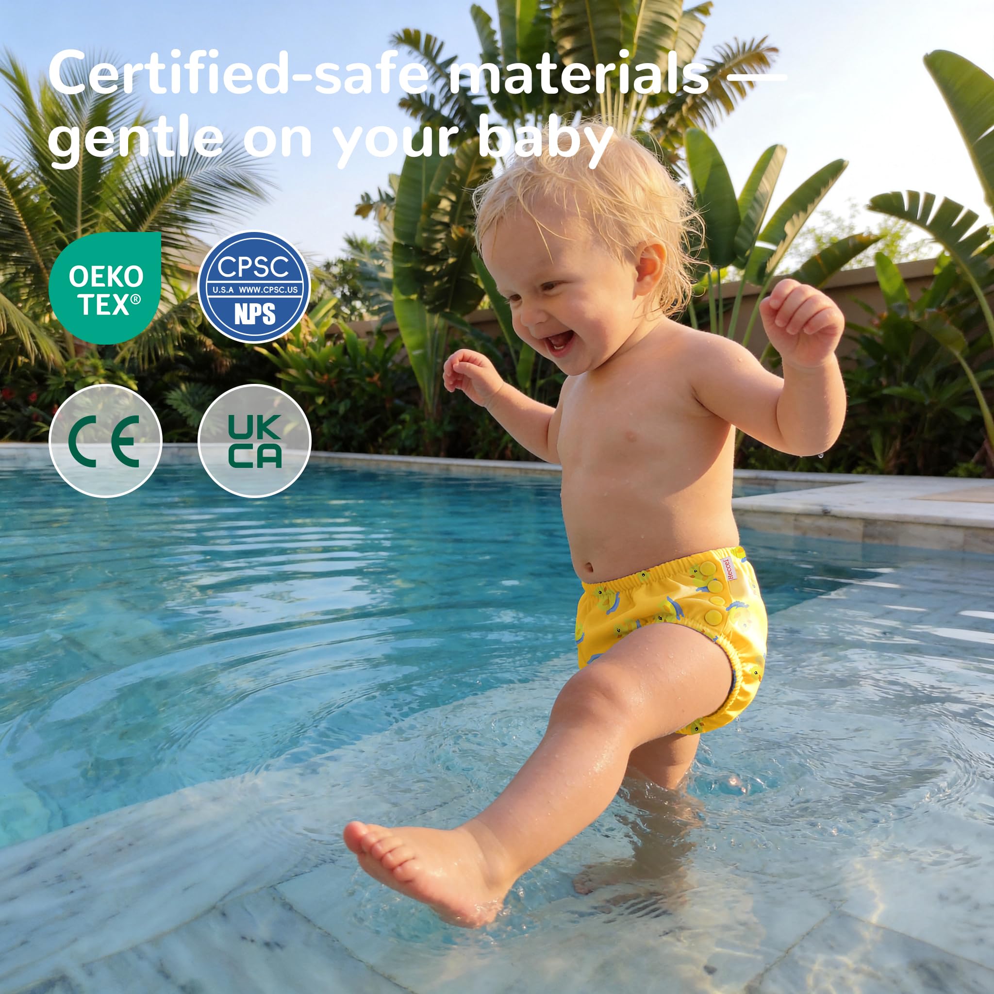 HECCEI Couche de bain pour bébé, réutilisable, douce pour la peau, taille réglable, motif de canard, taille 18-24 mois