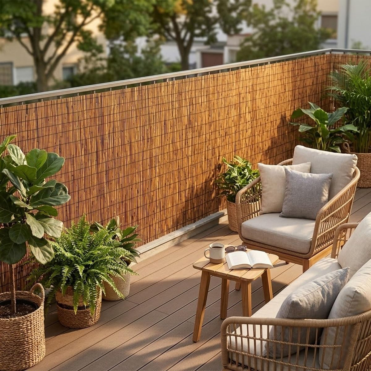 Canisse en Roseau Naturel 30-200cm Brise Vue en Rouleaux, Clôture D'intimité Extérieure Pour Jardin Terrasse, Paravent Pare-Soleil Décorative Facile À Installer avec Attaches(Nature,90x450cm)